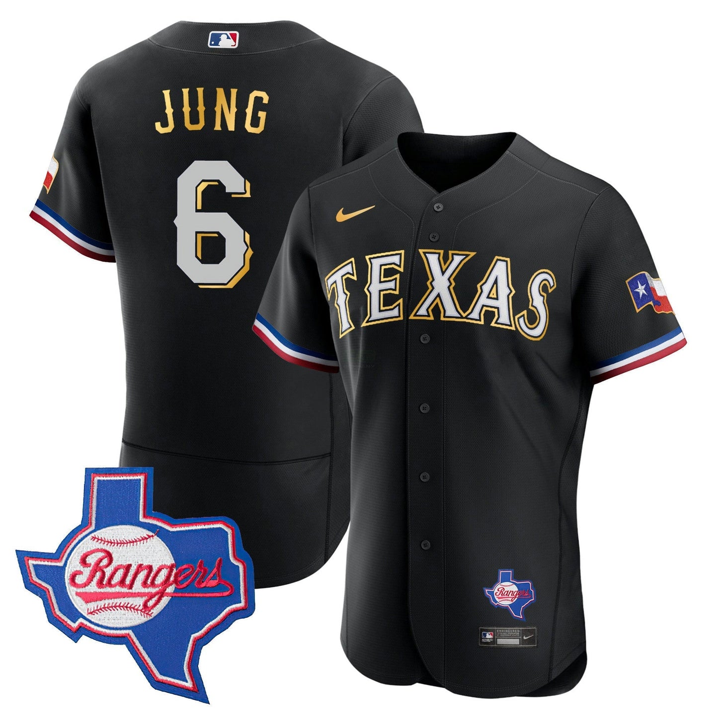 Camisa MLB Men’s Texas Gold Trim Flex Base Jersey – Texas Patch