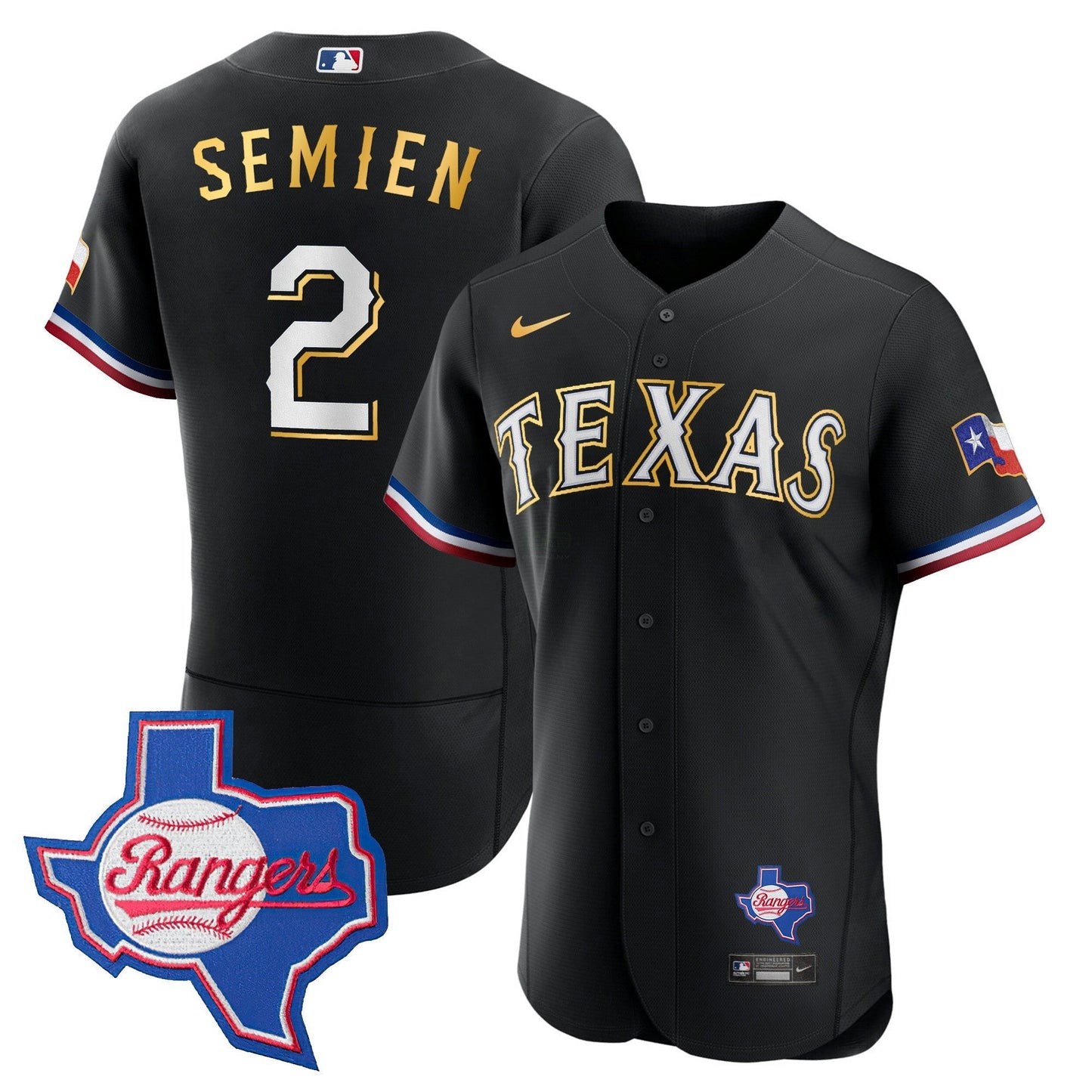 Camisa MLB Men’s Texas Gold Trim Flex Base Jersey – Texas Patch