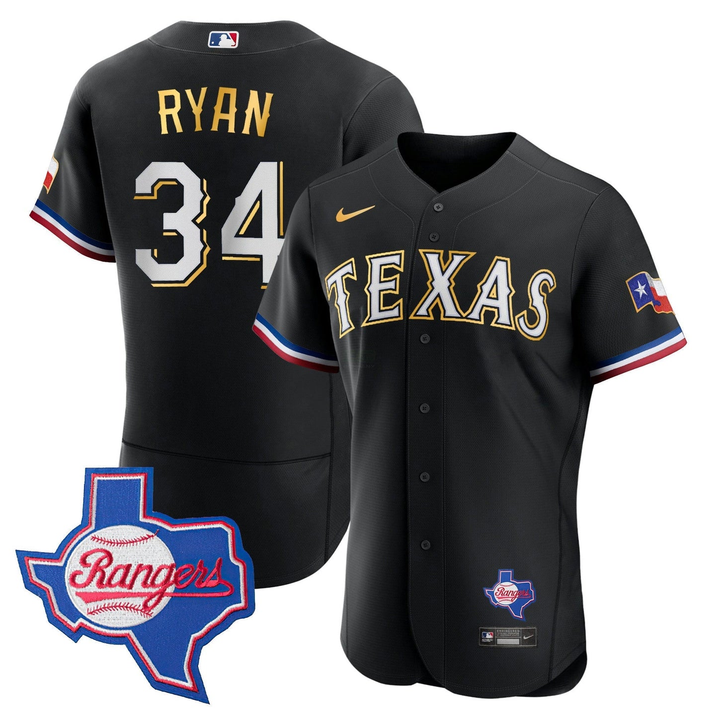 Camisa MLB Men’s Texas Gold Trim Flex Base Jersey – Texas Patch