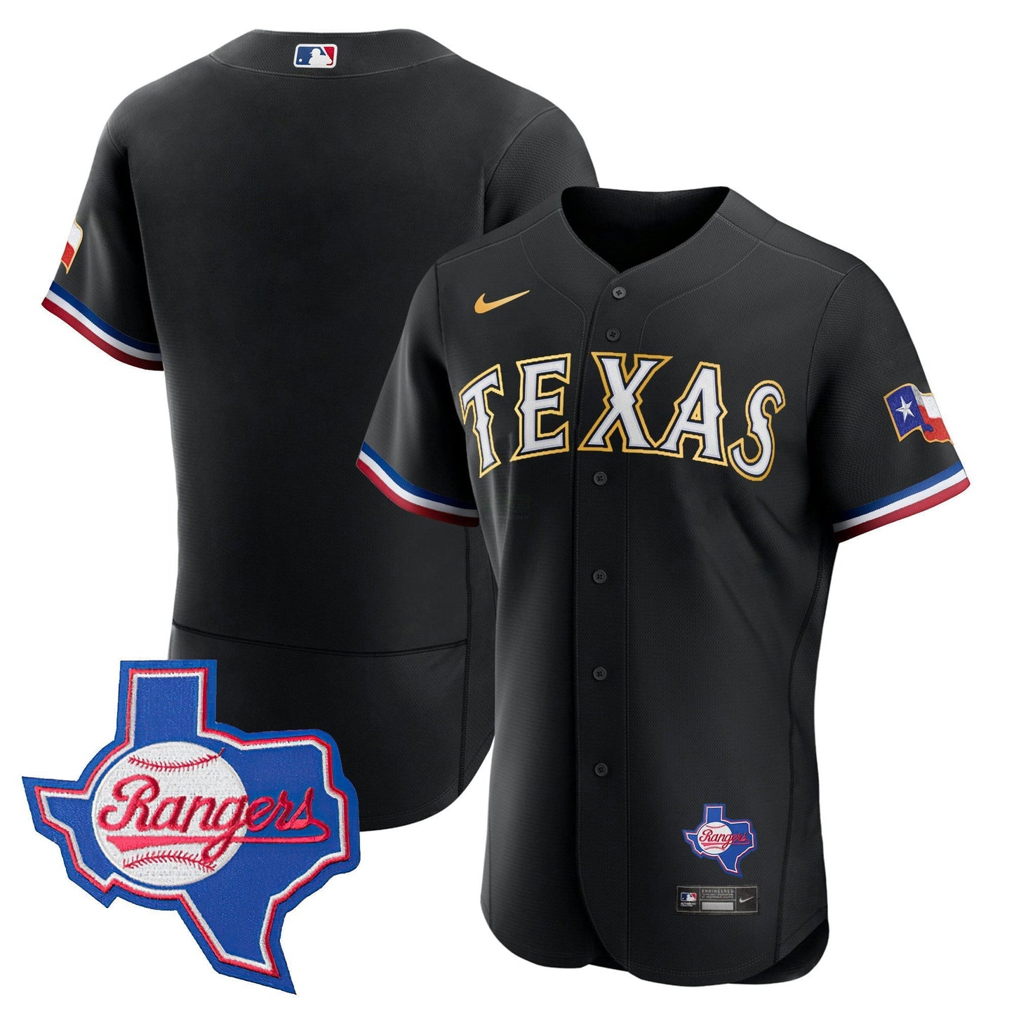 Camisa MLB Men’s Texas Gold Trim Flex Base Jersey – Texas Patch