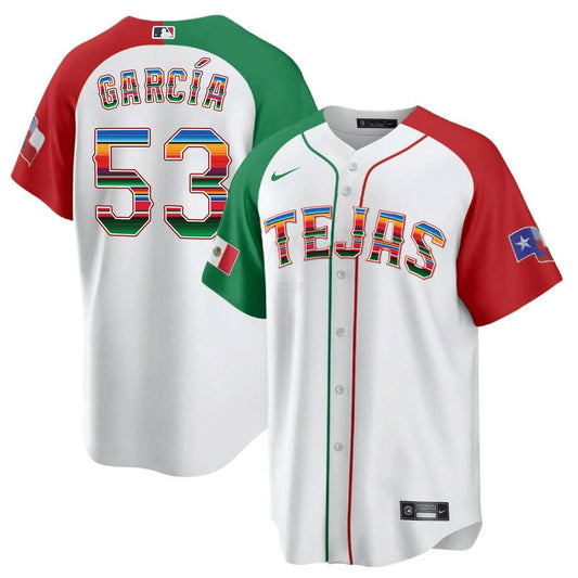 Camisa MLB Men’s Texas Mexican Heritage Night Cool Base Jersey – Tejas