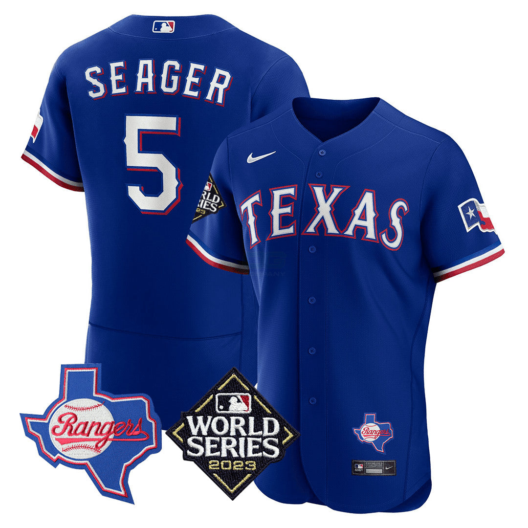 Camisa MLB Men’s Texas Texas State & 2023 World Series Patch Jersey