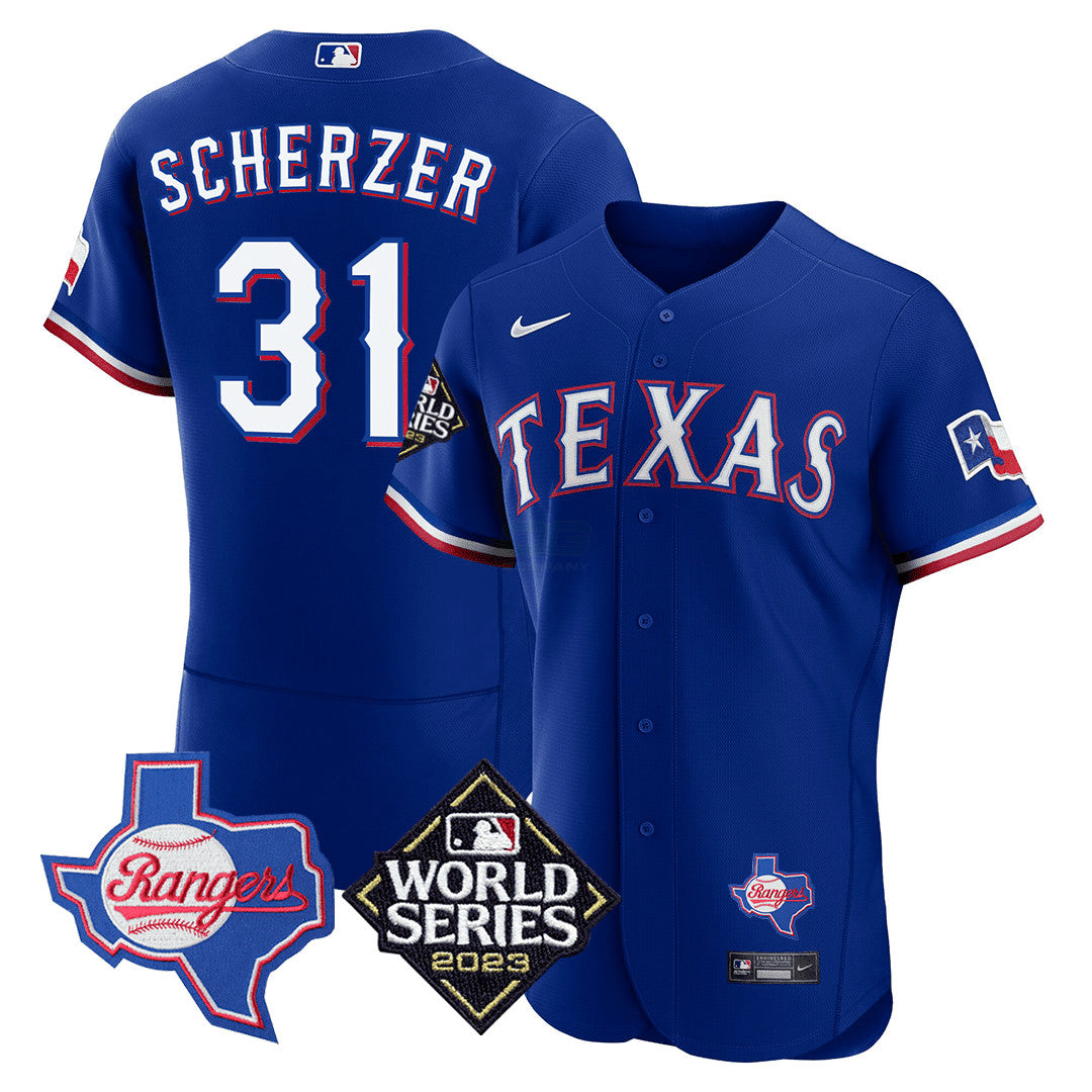 Camisa MLB Men’s Texas Texas State & 2023 World Series Patch Jersey