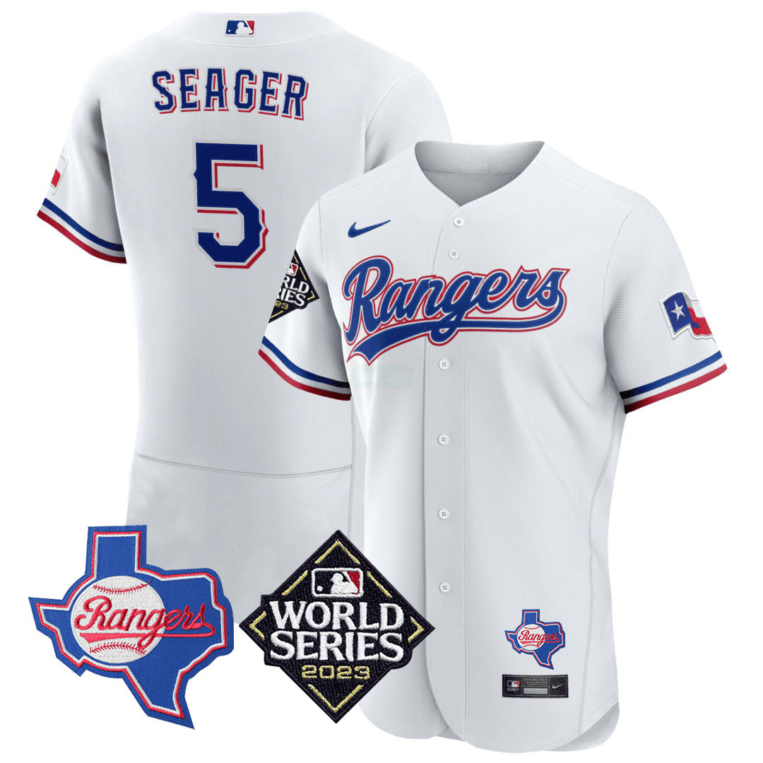 Camisa MLB Men’s Texas Texas State & 2023 World Series Patch Jersey