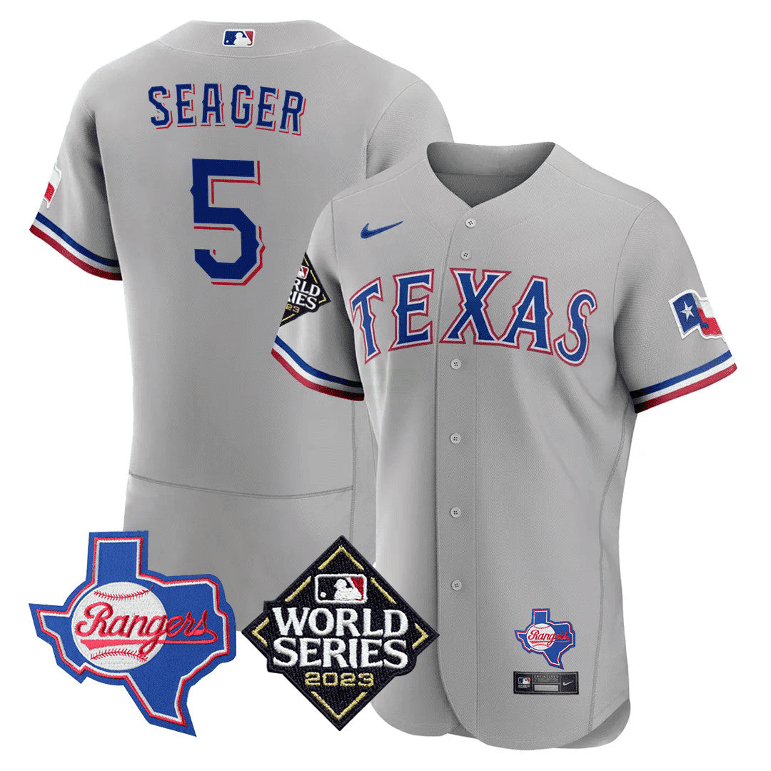 Camisa MLB Men’s Texas Texas State & 2023 World Series Patch Jersey