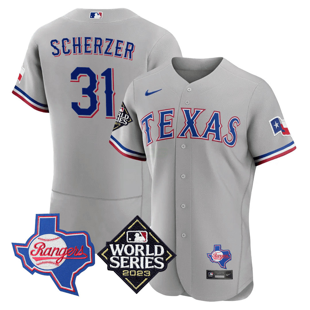 Camisa MLB Men’s Texas Texas State & 2023 World Series Patch Jersey