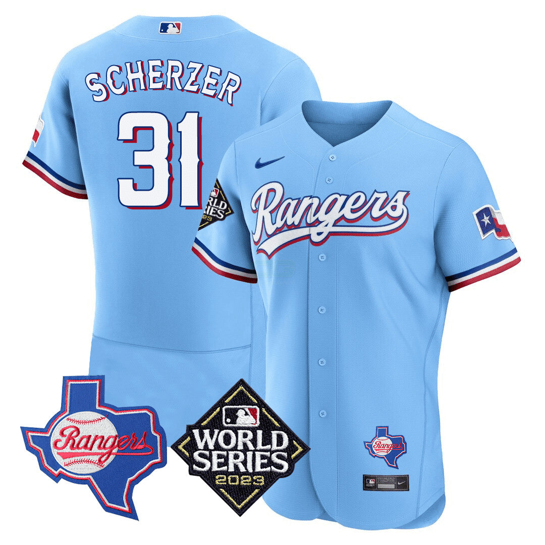 Camisa MLB Men’s Texas Texas State & 2023 World Series Patch Jersey