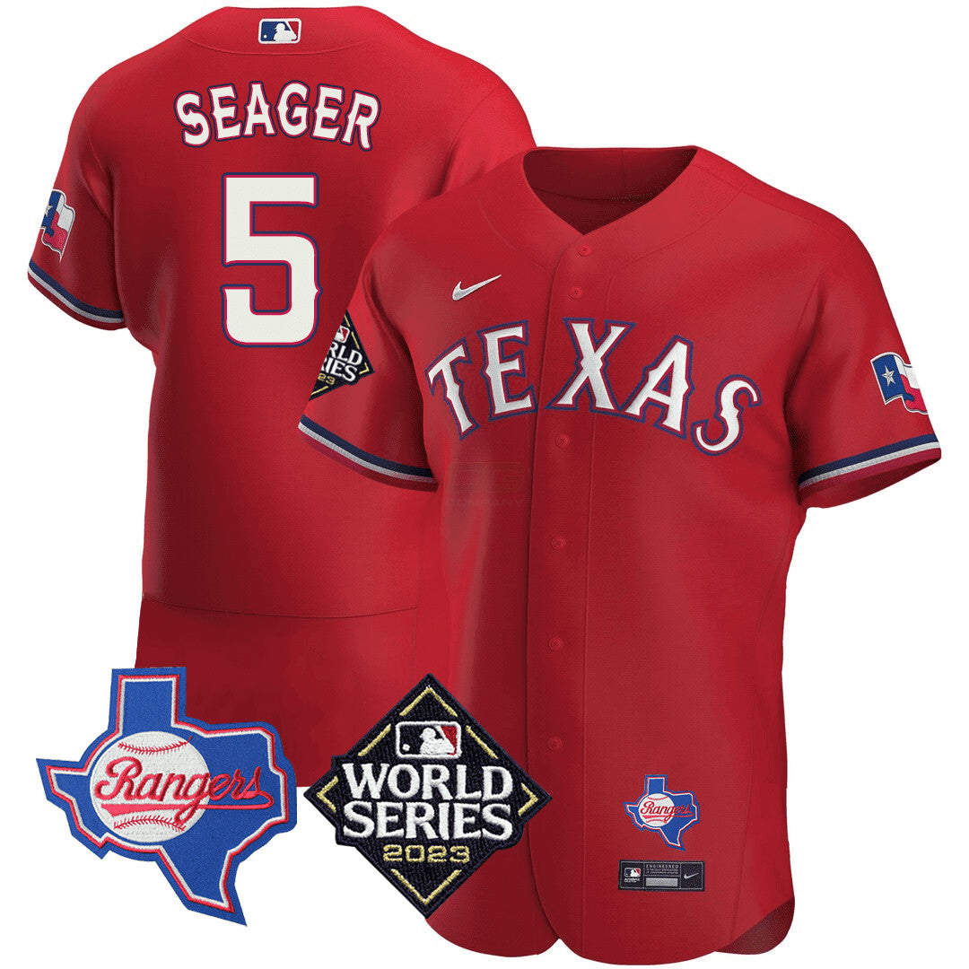 Camisa MLB Men’s Texas Texas State & 2023 World Series Patch Jersey
