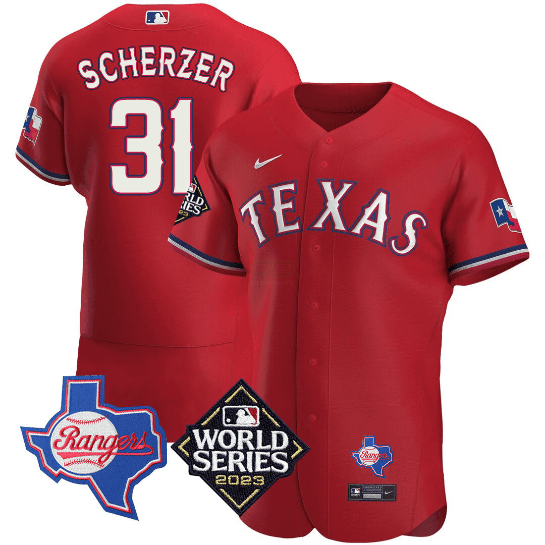 Camisa MLB Men’s Texas Texas State & 2023 World Series Patch Jersey