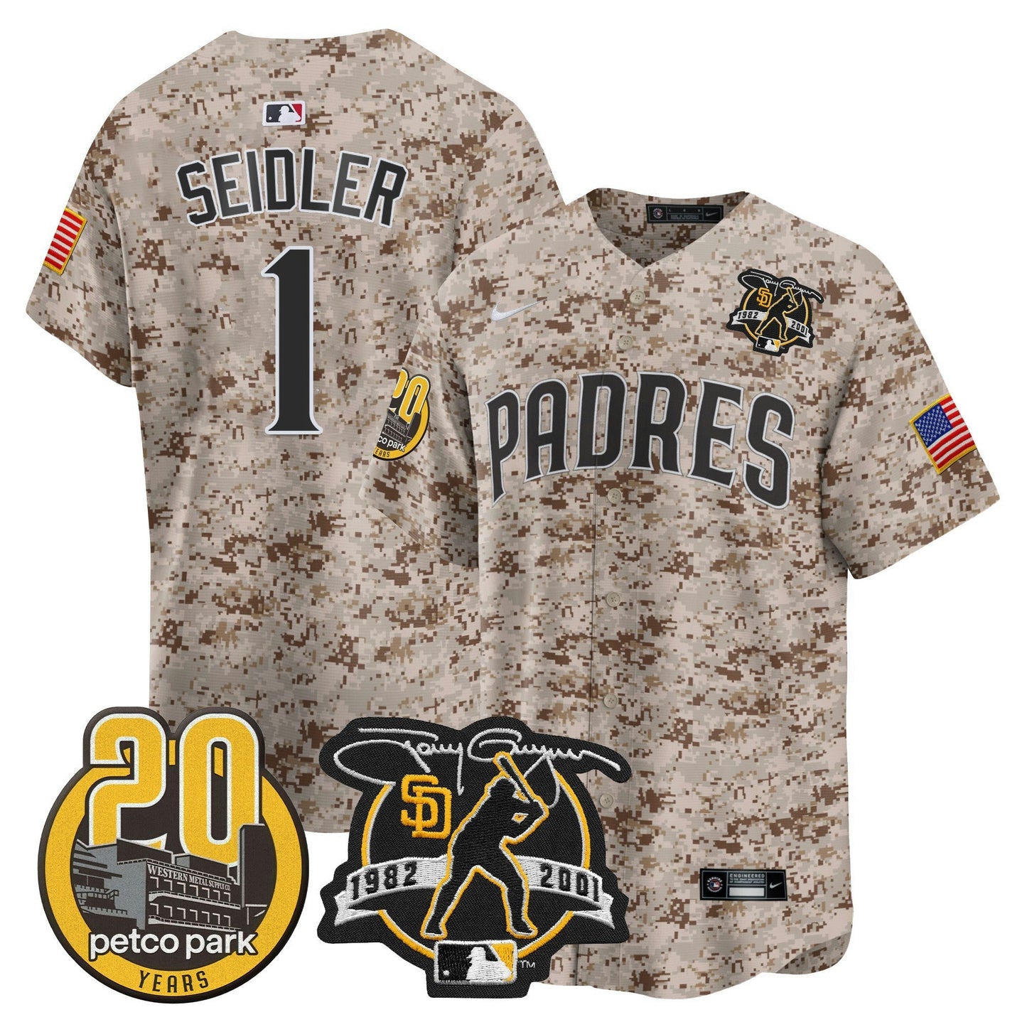 Camisa MLB Men’s Tony Gwynn & Petco Park 20th Patch USMC Vapor Premier Limited Jersey