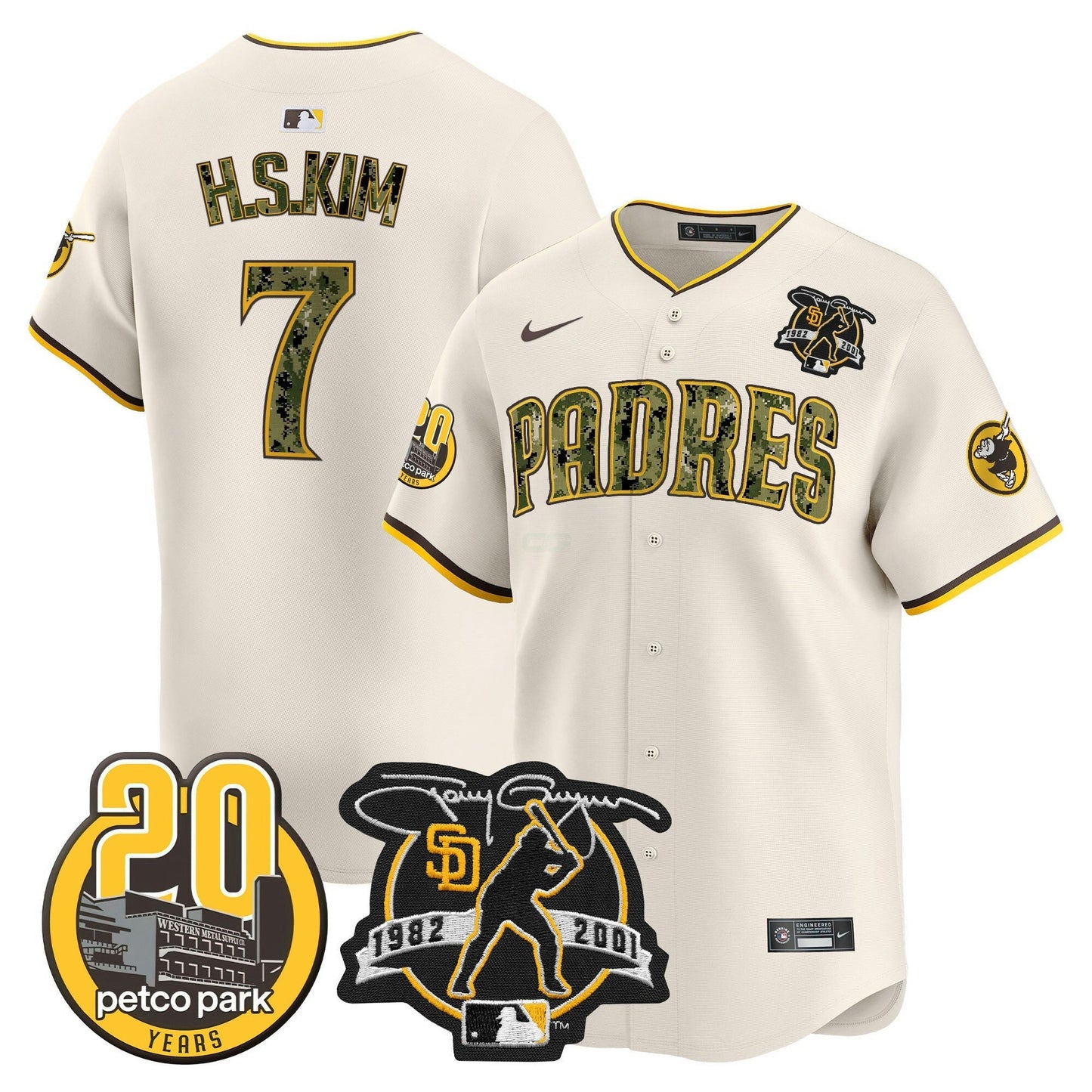 Camisa MLB Men’s Tony Gwynn & Petco Park 20th Patch USMC Vapor Premier Limited Jersey V2