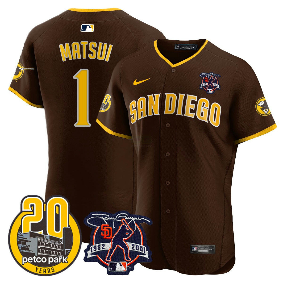 Camisa MLB Men’s Tony Gwynn & Petco Park 20th Patch Vapor Premier Elite Jersey