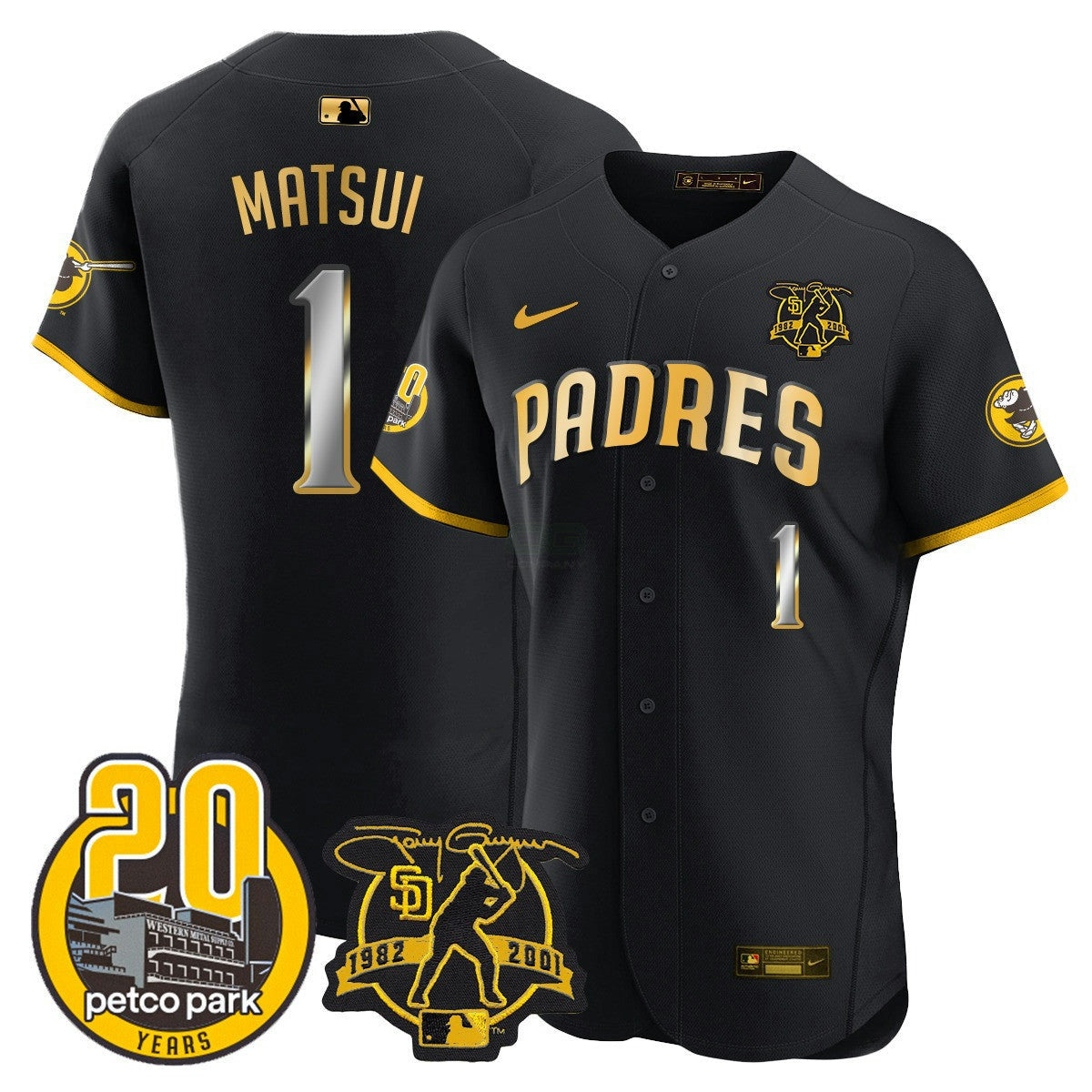 Camisa MLB Men’s Tony Gwynn & Petco Park 20th Patch Vapor Premier Elite Jersey