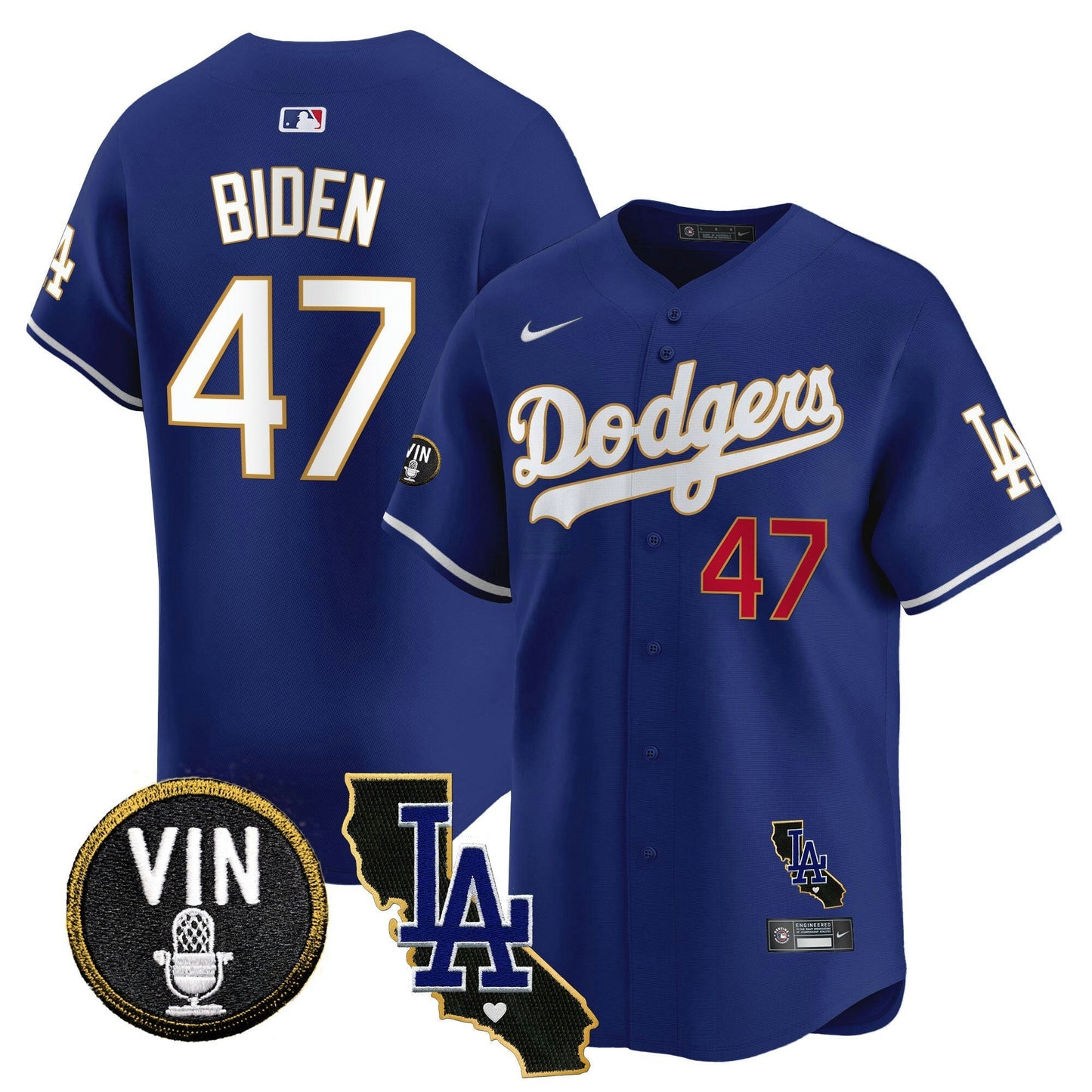 Camisa MLB Men’s Vin & California Patch Dourada Trim Vapor Premier Limited Jersey