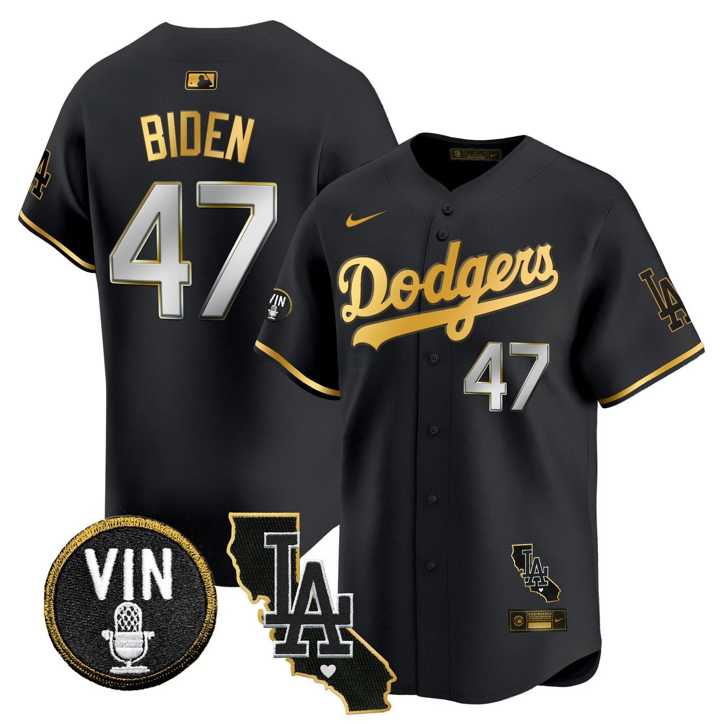 Camisa MLB Men’s Vin & California Patch Dourada Trim Vapor Premier Limited Jersey