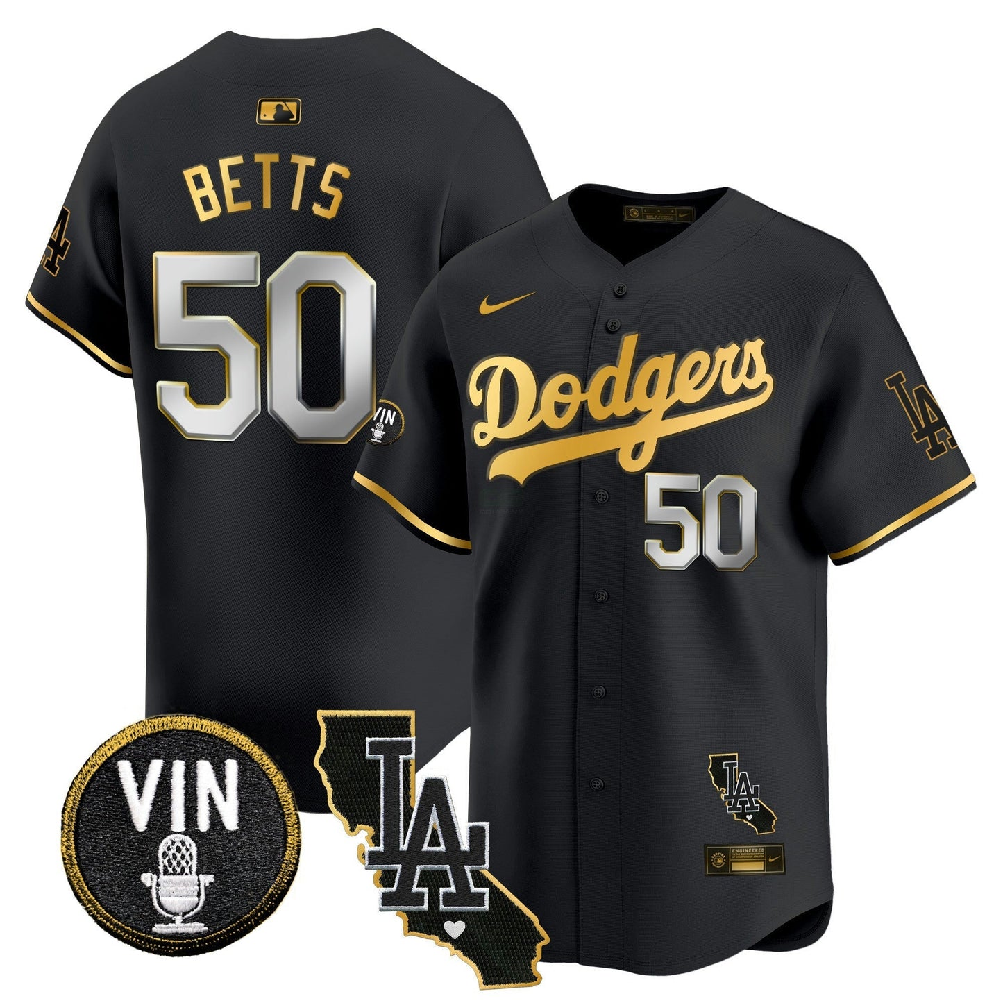 Camisa MLB Men’s Vin & California Patch Dourada Trim Vapor Premier Limited Jersey