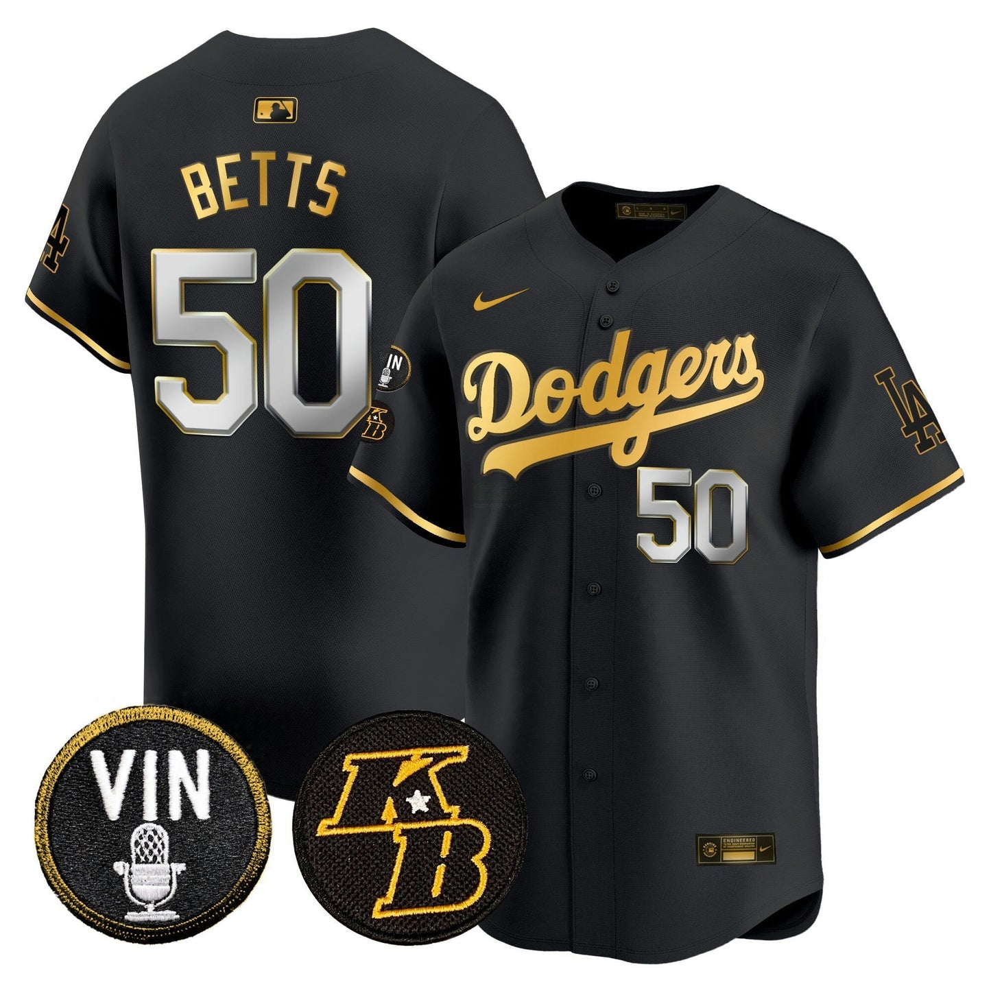 Camisa MLB Men’s Vin & Kobe Patch Dourada Trim Vapor Premier Limited Jersey