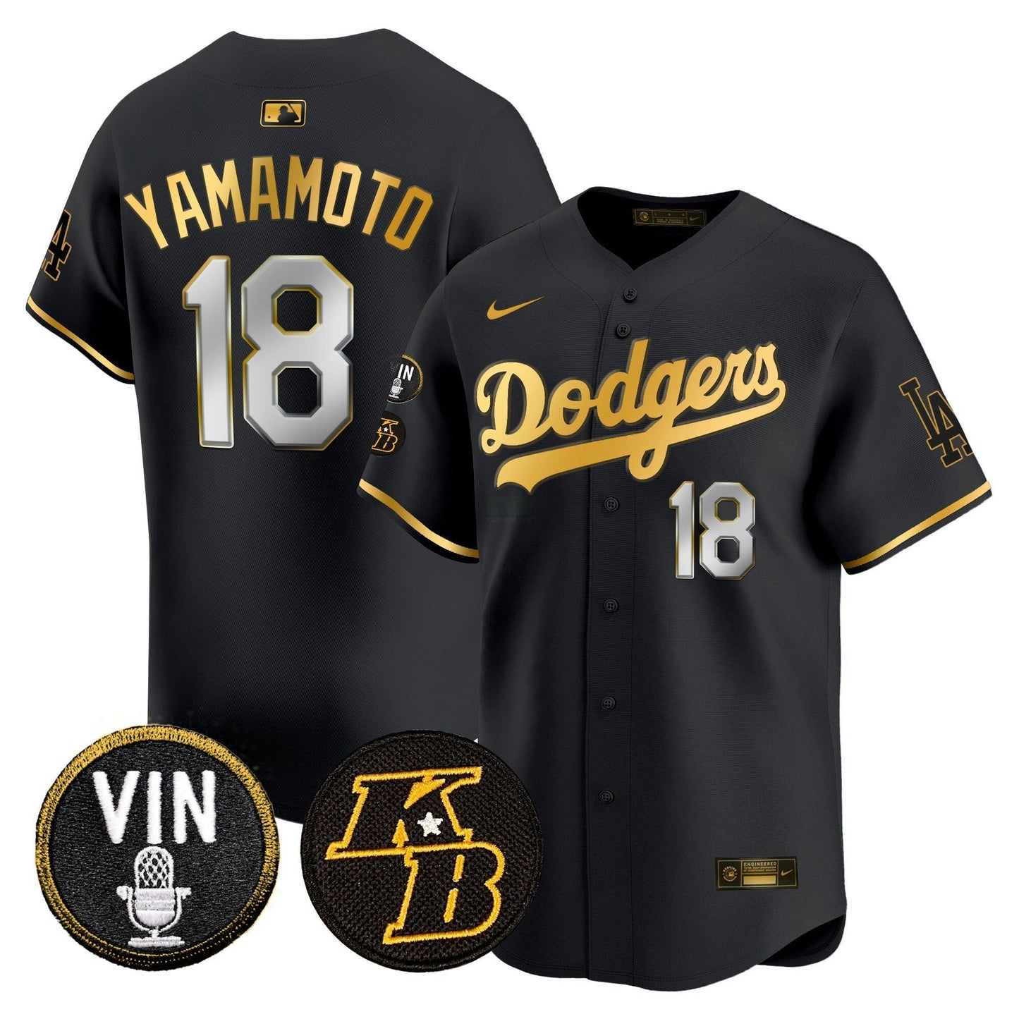 Camisa MLB Men’s Vin & Kobe Patch Dourada Trim Vapor Premier Limited Jersey