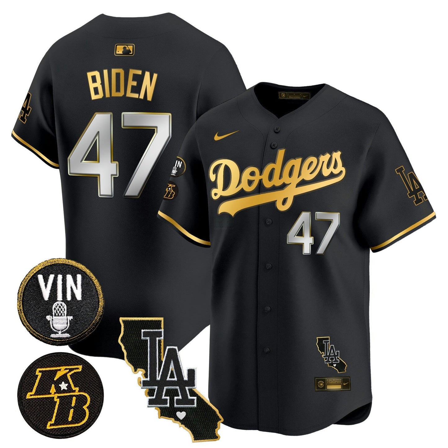 Camisa MLB Men’s Vin & Kobe Patch Dourada Trim Vapor Premier Limited Jersey V2