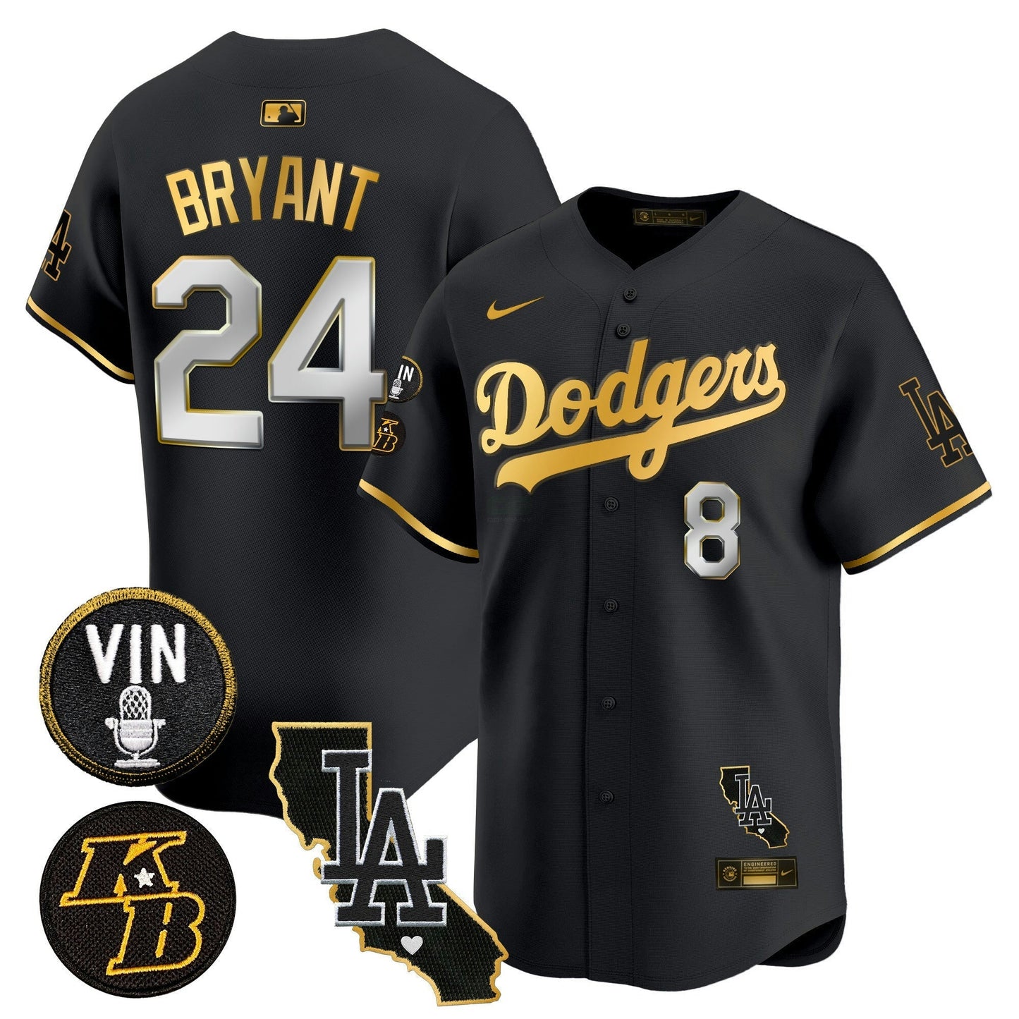 Camisa MLB Men’s Vin & Kobe Patch Dourada Trim Vapor Premier Limited Jersey V2