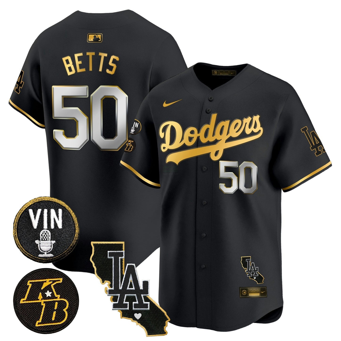Camisa MLB Men’s Vin & Kobe Patch Dourada Trim Vapor Premier Limited Jersey V2
