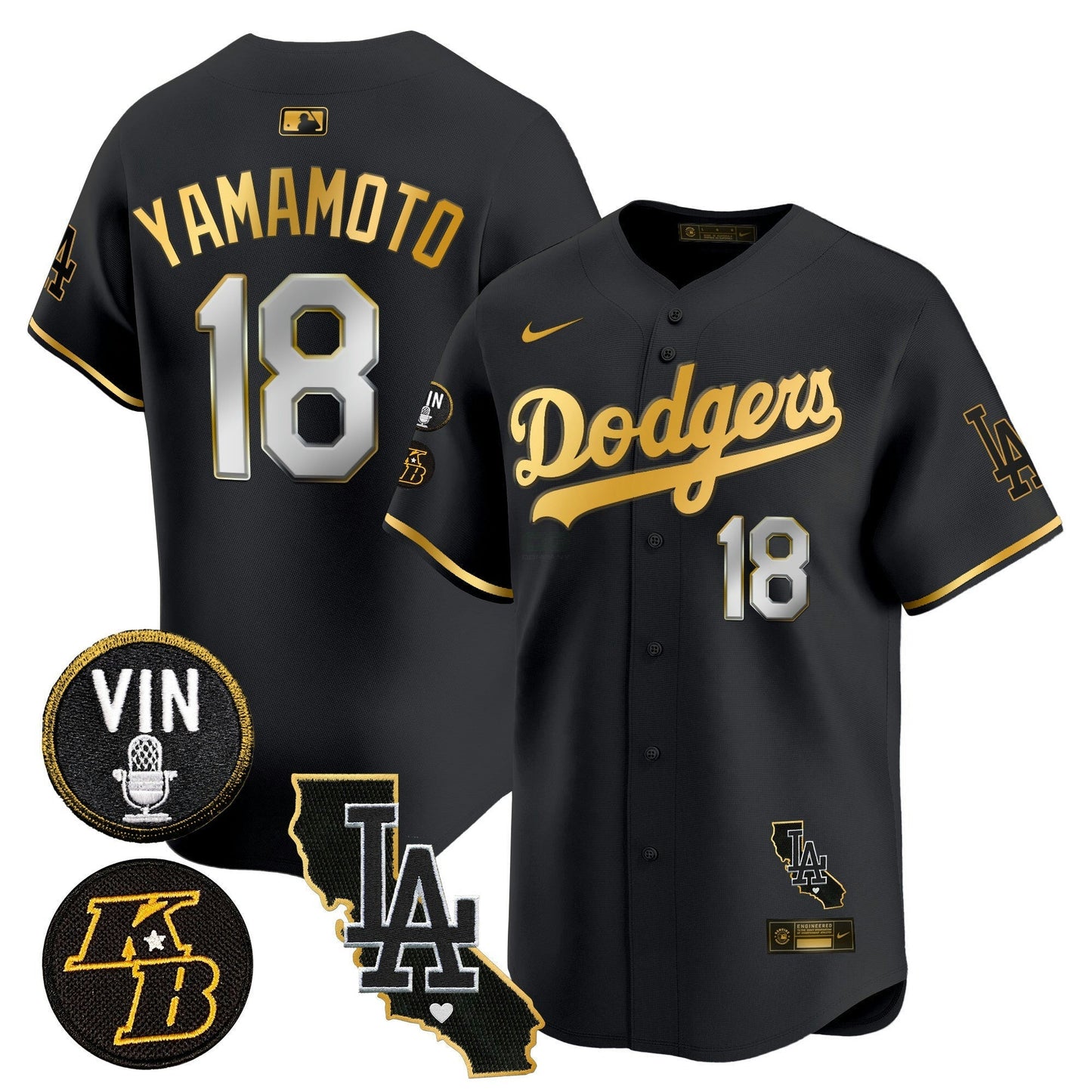 Camisa MLB Men’s Vin & Kobe Patch Dourada Trim Vapor Premier Limited Jersey V2
