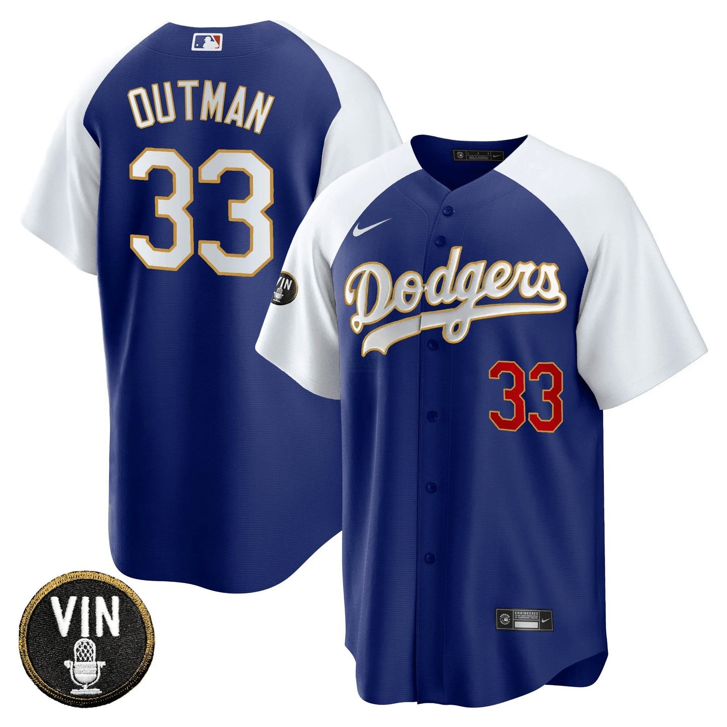 Camisa MLB Men’s Vin Scully Patch Cool Base Dourada Trim Jersey