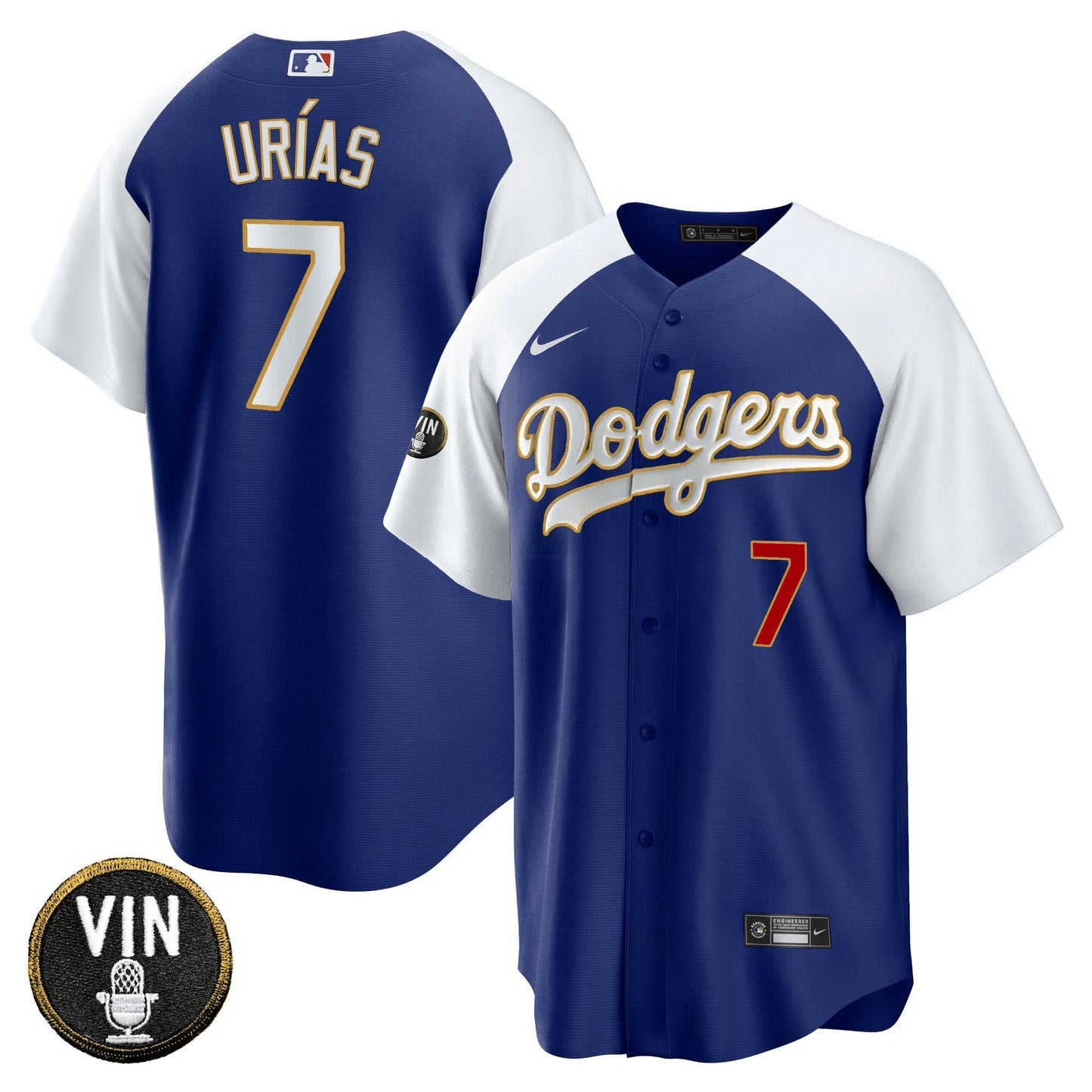 Camisa MLB Men’s Vin Scully Patch Cool Base Dourada Trim Jersey
