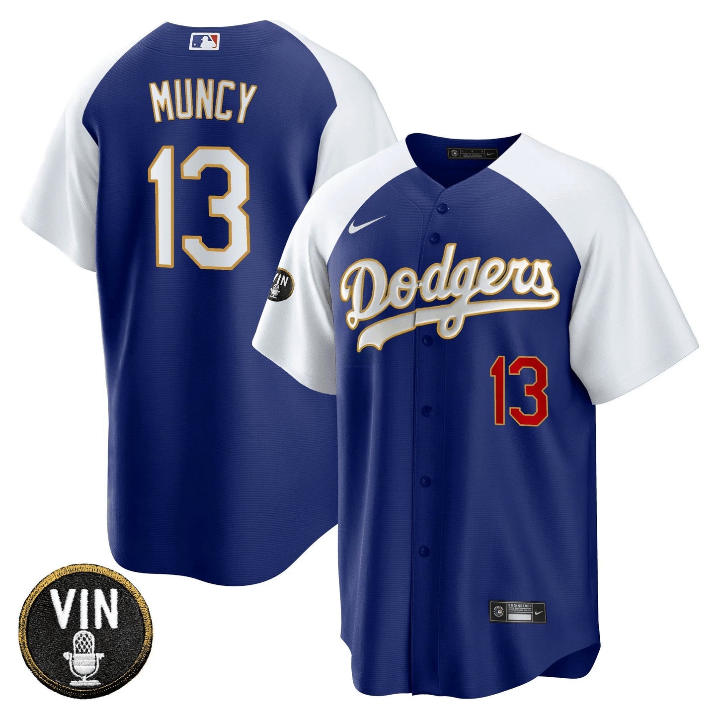 Camisa MLB Men’s Vin Scully Patch Cool Base Dourada Trim Jersey