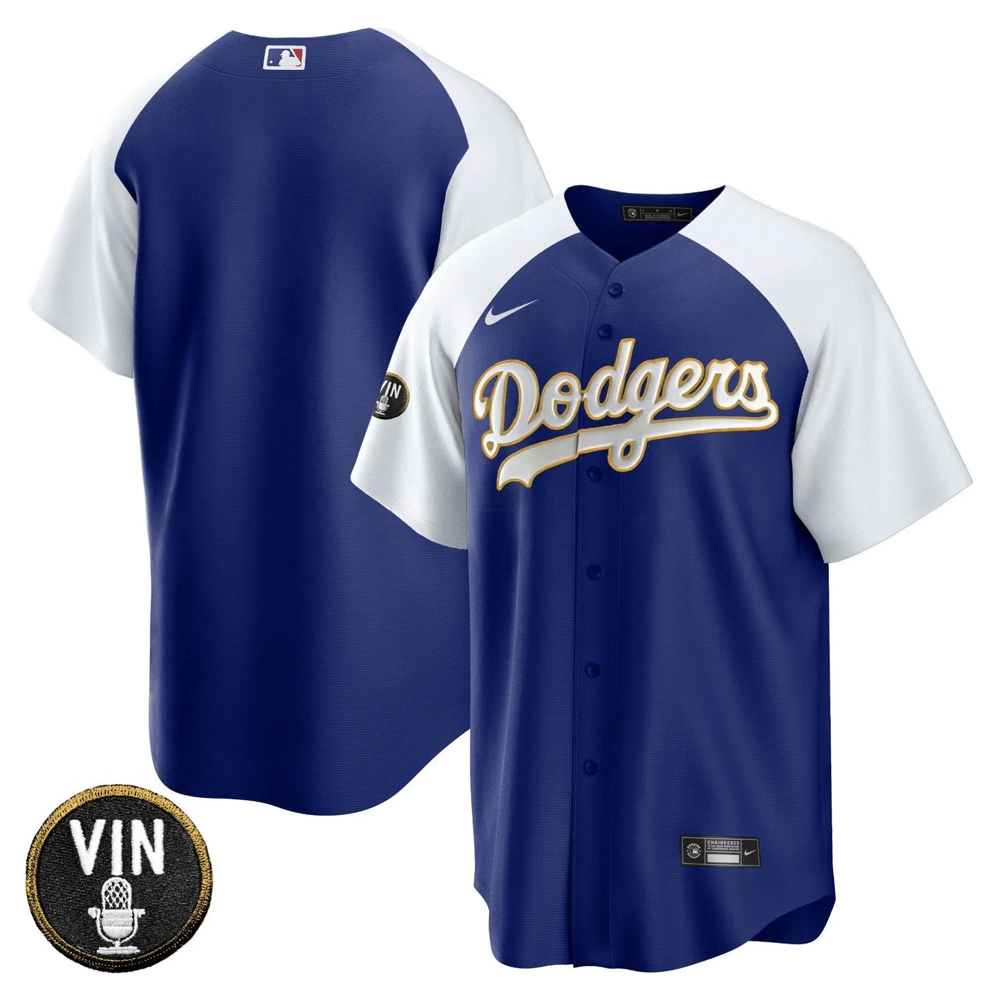 Camisa MLB Men’s Vin Scully Patch Cool Base Dourada Trim Jersey