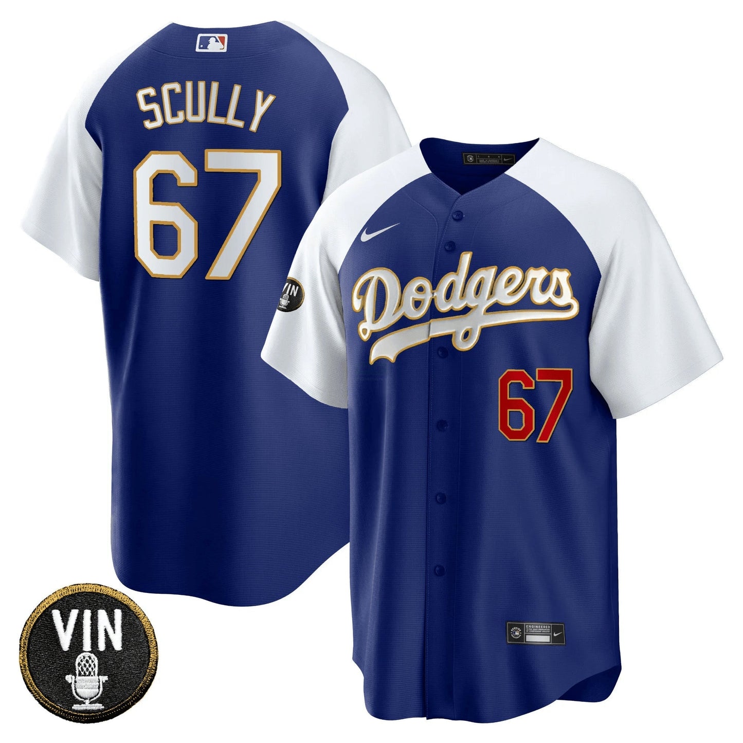 Camisa MLB Men’s Vin Scully Patch Cool Base Dourada Trim Jersey