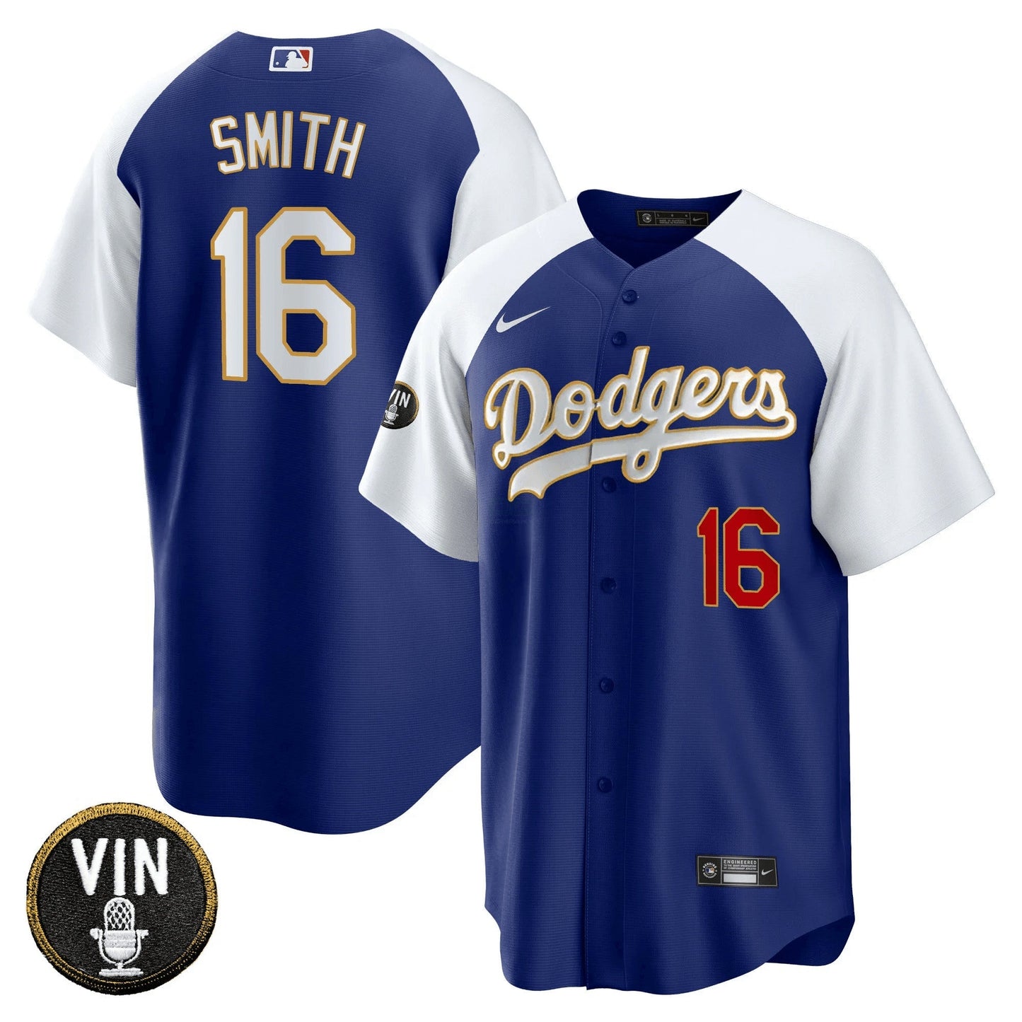 Camisa MLB Men’s Vin Scully Patch Cool Base Dourada Trim Jersey