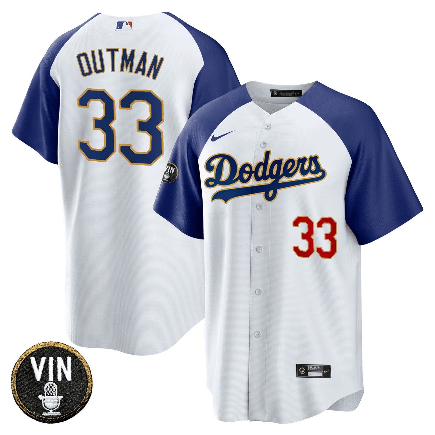 Camisa MLB Men’s Vin Scully Patch Cool Base Dourada Trim Jersey