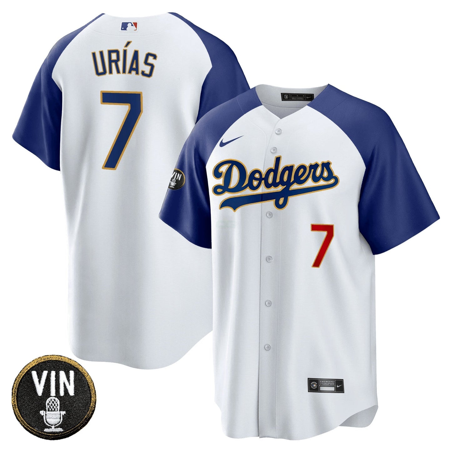 Camisa MLB Men’s Vin Scully Patch Cool Base Dourada Trim Jersey