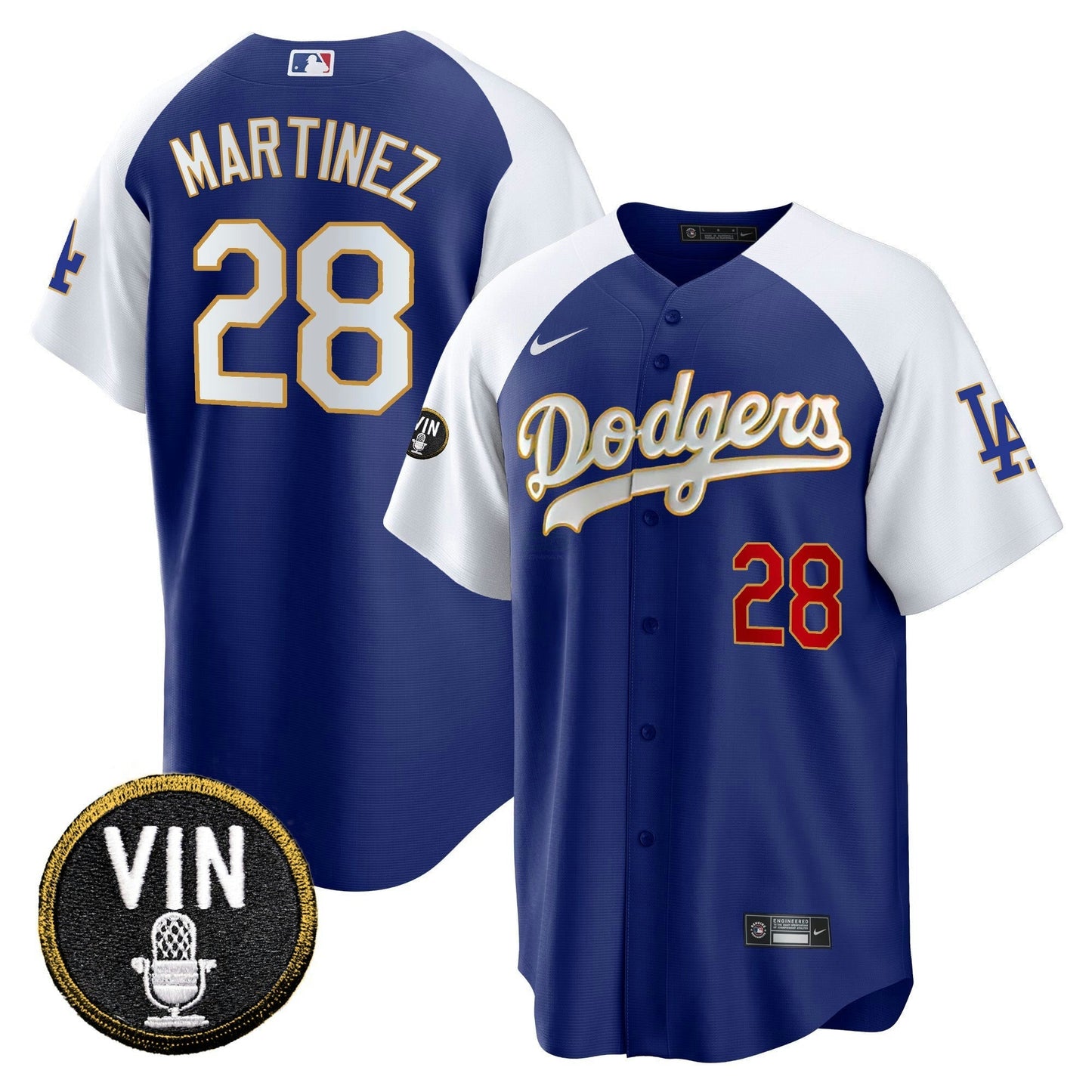 Camisa MLB Men’s Vin Scully Patch Cool Base Dourada Trim Jersey V2
