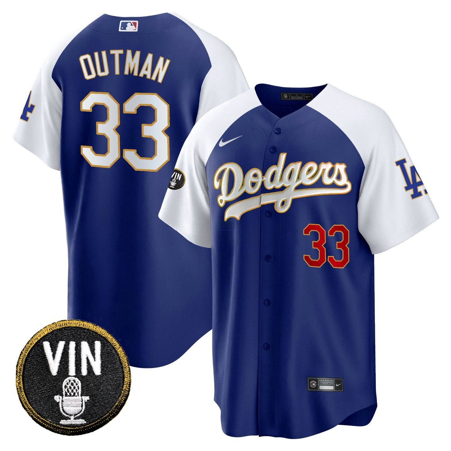 Camisa MLB Men’s Vin Scully Patch Cool Base Dourada Trim Jersey V2