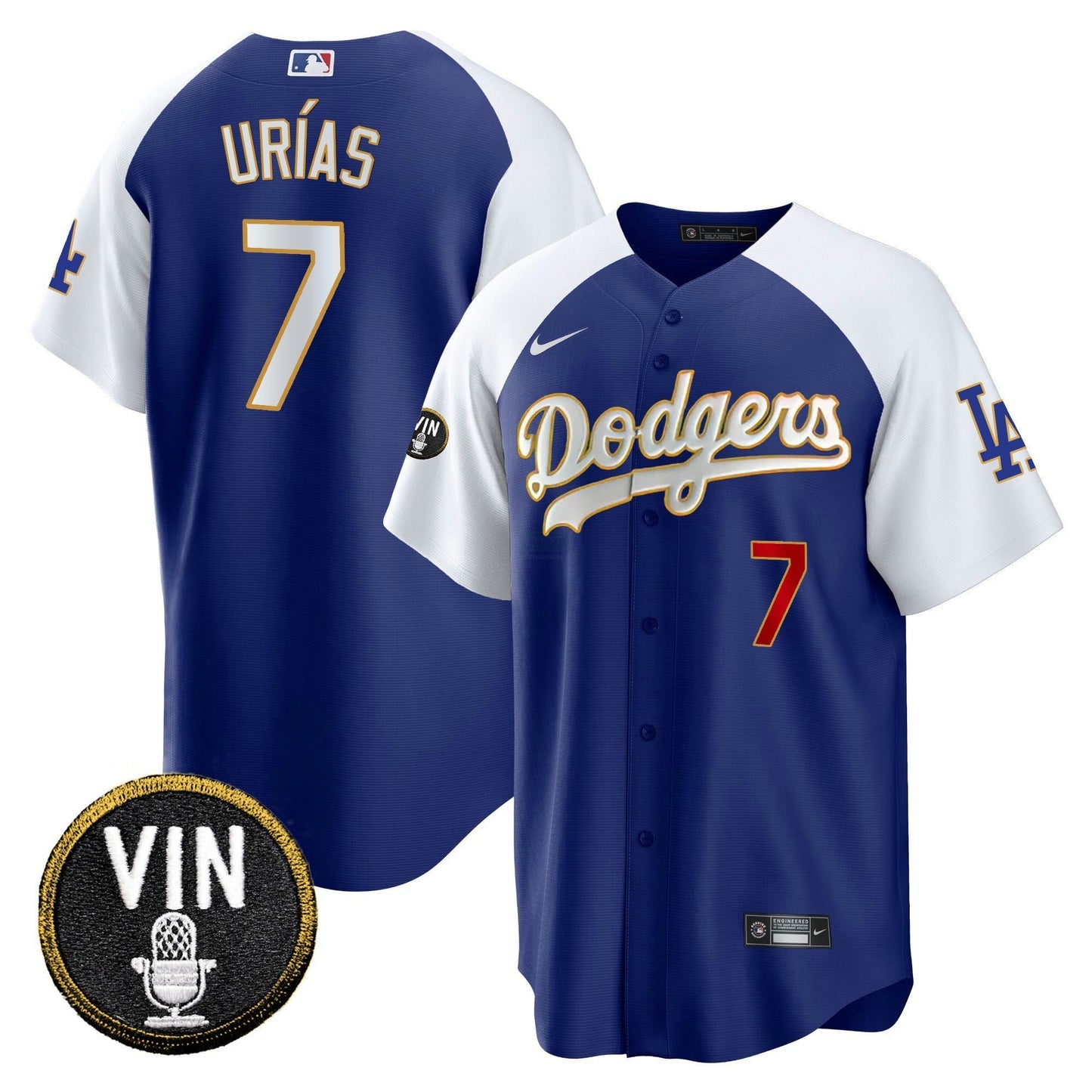 Camisa MLB Men’s Vin Scully Patch Cool Base Dourada Trim Jersey V2