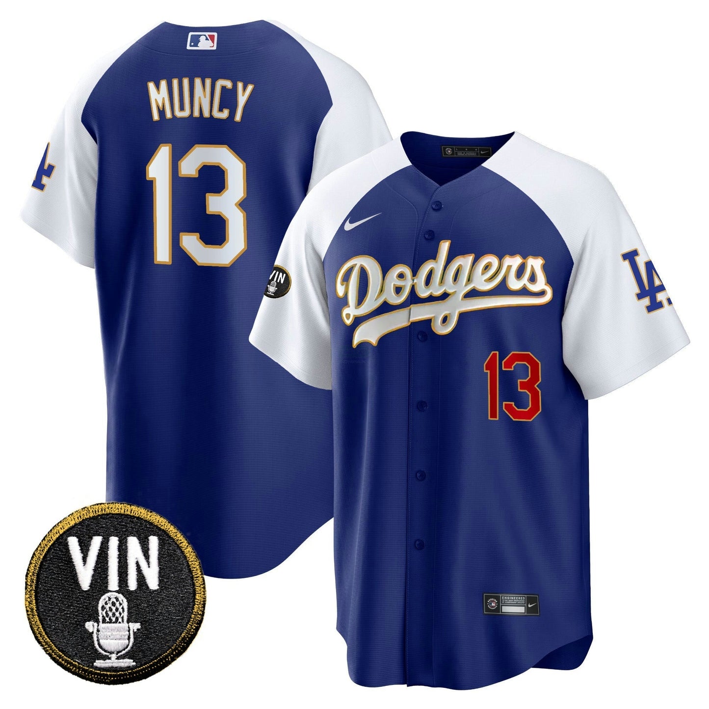 Camisa MLB Men’s Vin Scully Patch Cool Base Dourada Trim Jersey V2