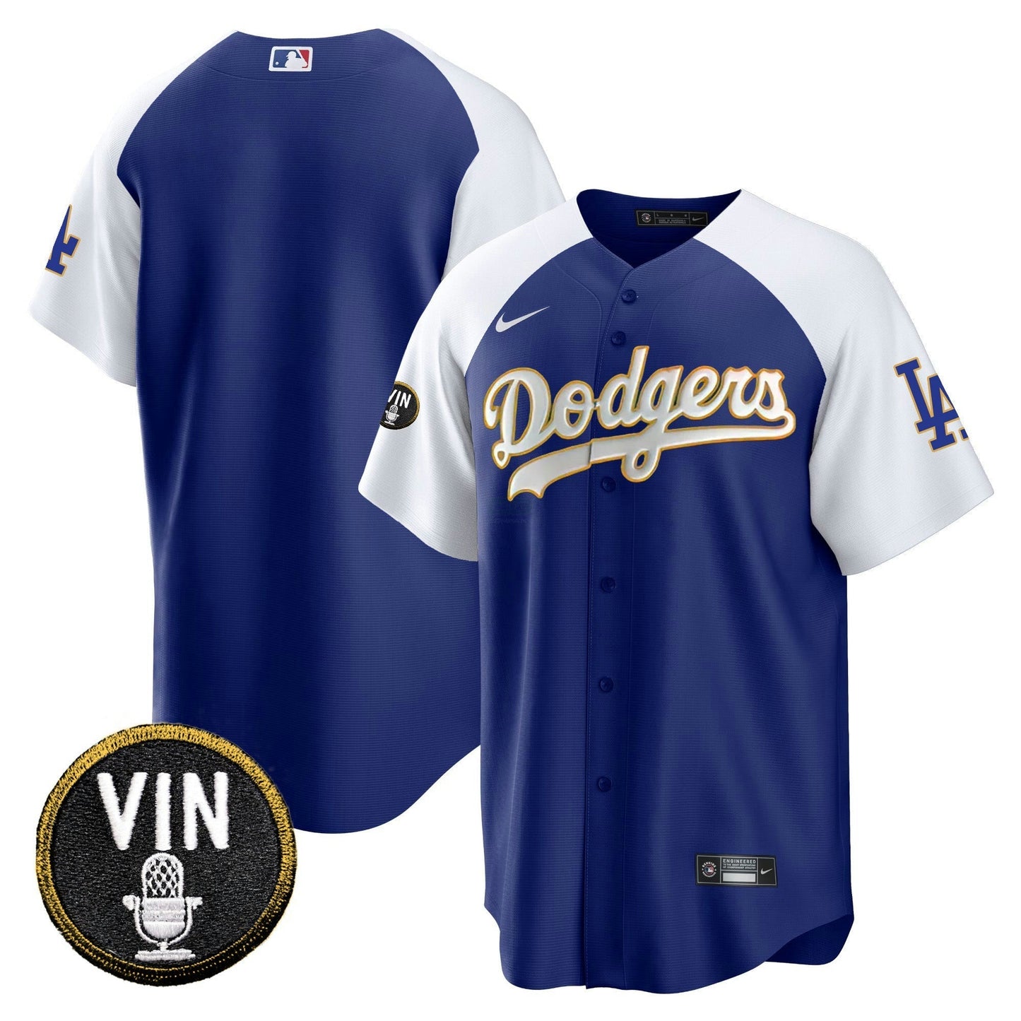 Camisa MLB Men’s Vin Scully Patch Cool Base Dourada Trim Jersey V2