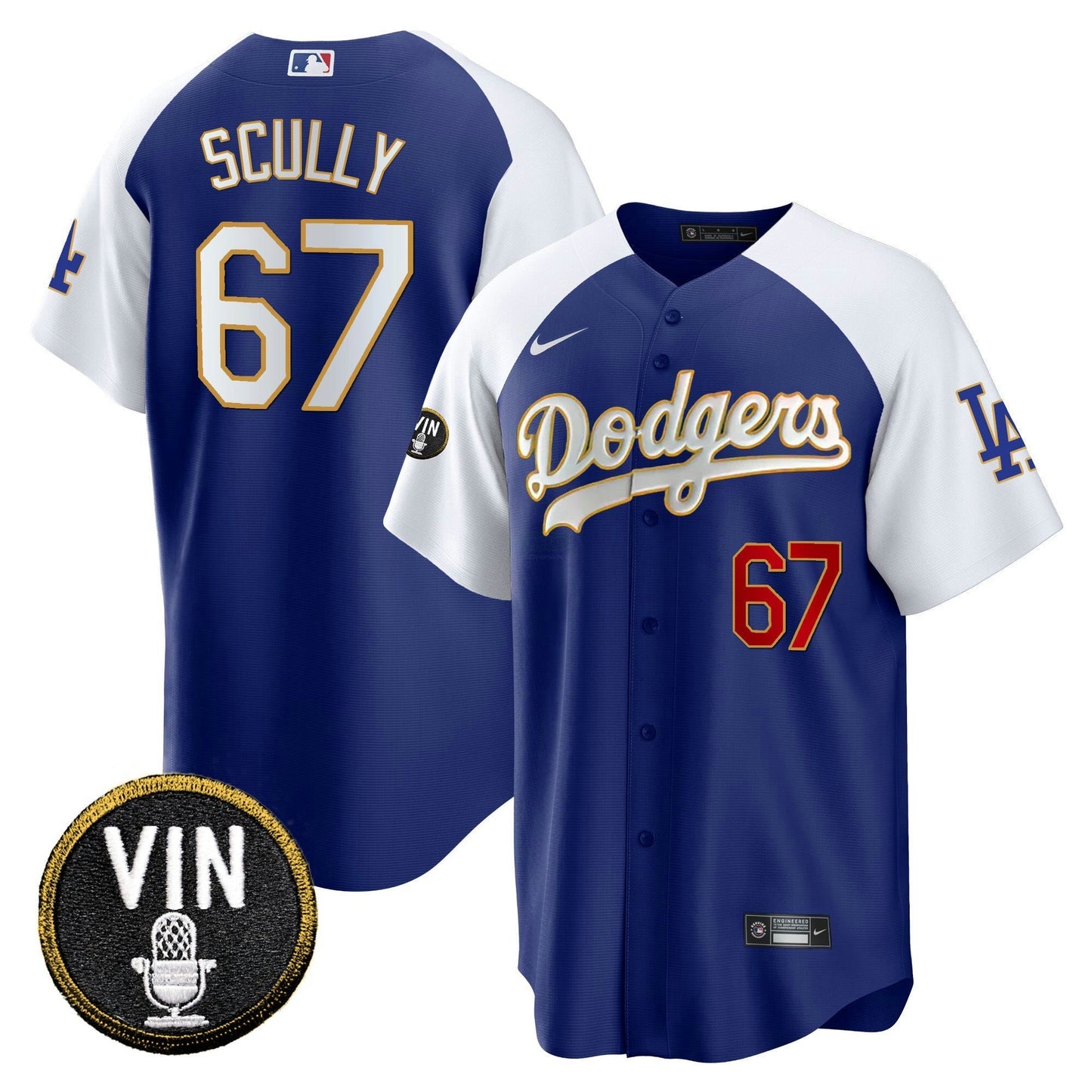 Camisa MLB Men’s Vin Scully Patch Cool Base Dourada Trim Jersey V2