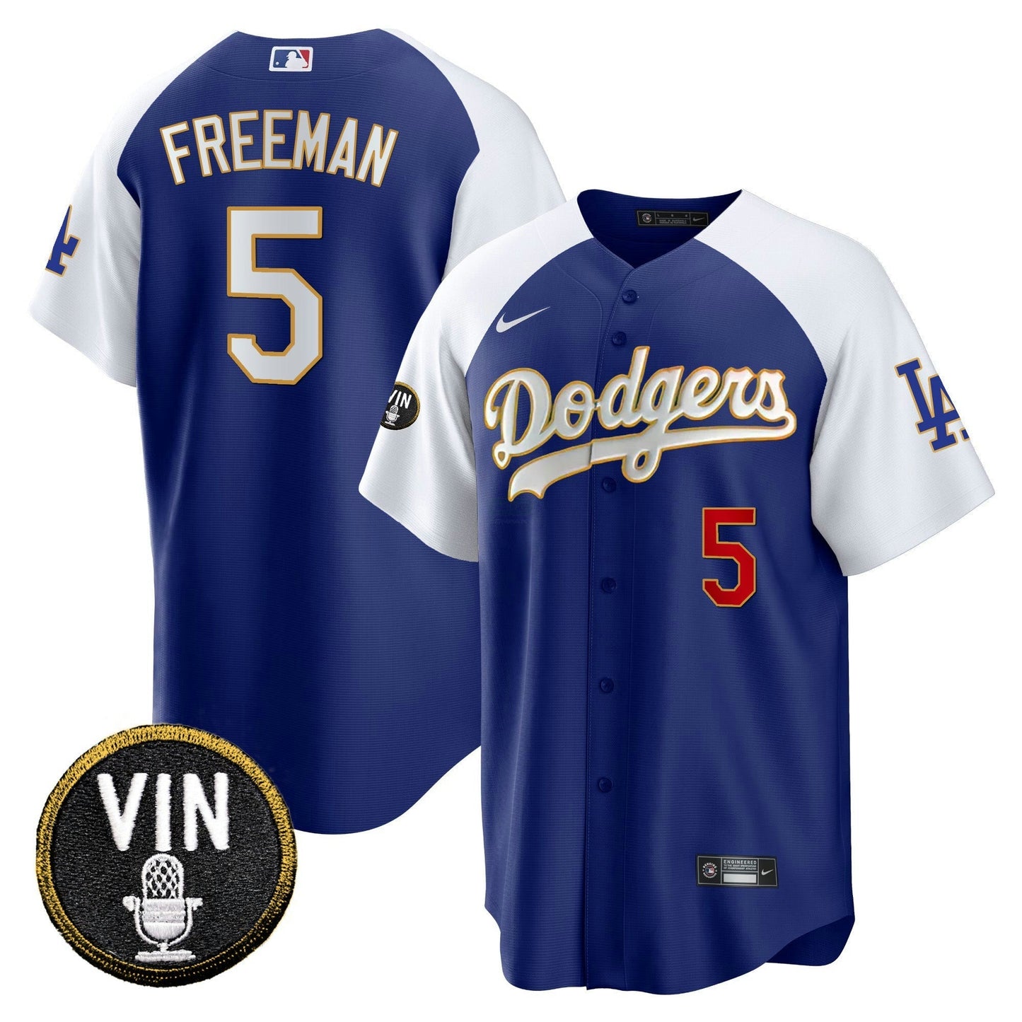 Camisa MLB Men’s Vin Scully Patch Cool Base Dourada Trim Jersey V2