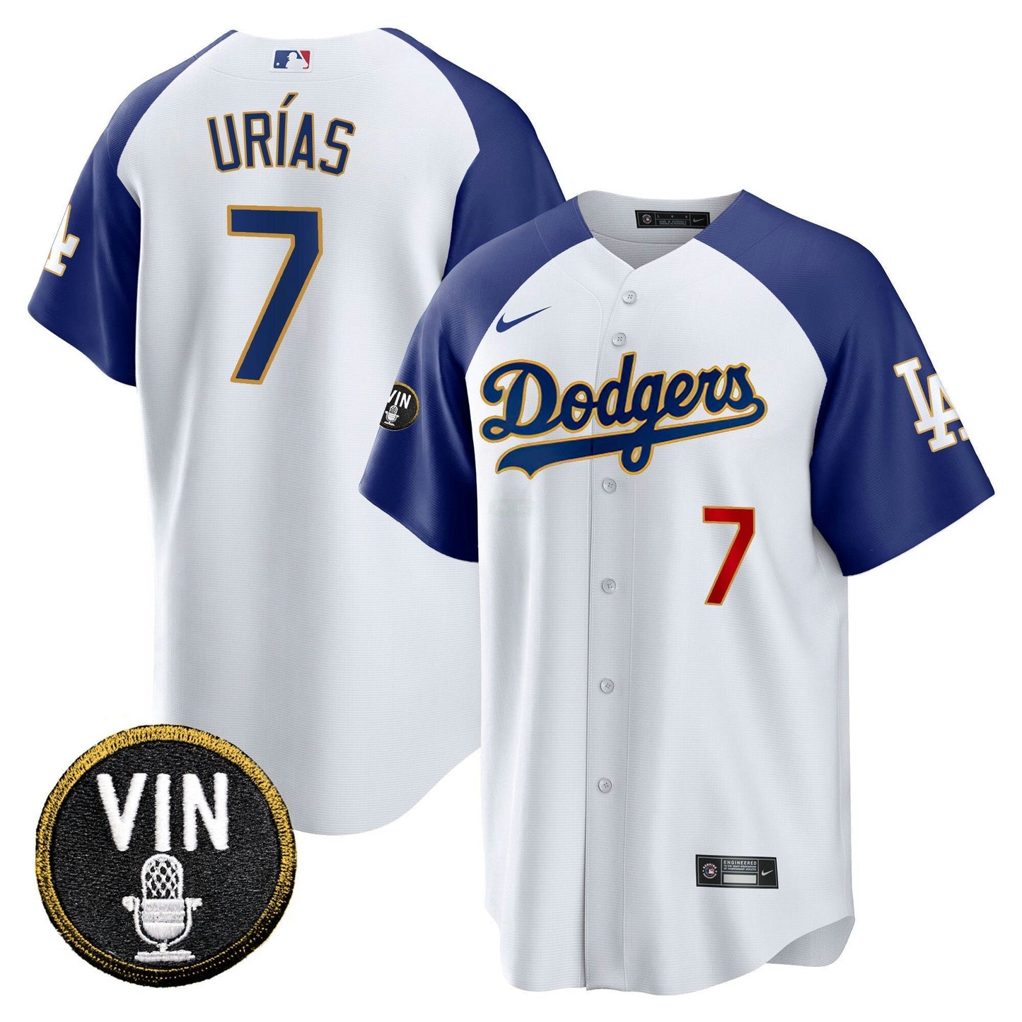 Camisa MLB Men’s Vin Scully Patch Cool Base Dourada Trim Jersey V2