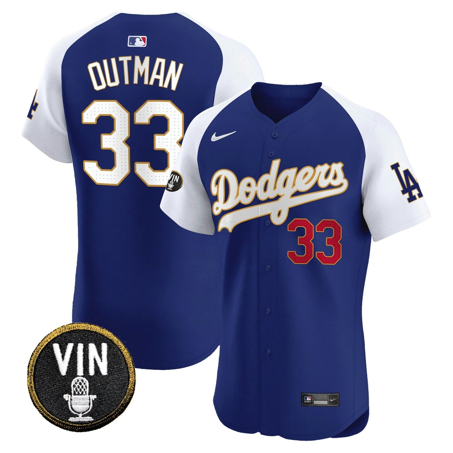 Camisa MLB Men’s Vin Scully Patch Dourada Trim Vapor Premier Elite Jersey