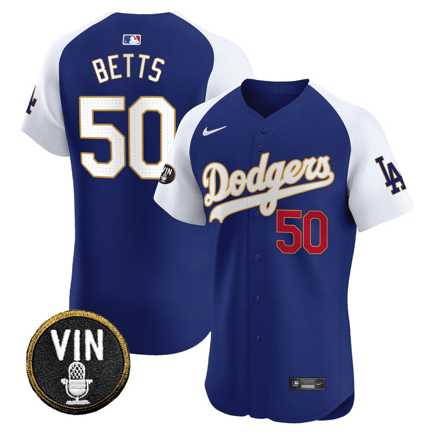Camisa MLB Men’s Vin Scully Patch Dourada Trim Vapor Premier Elite Jersey