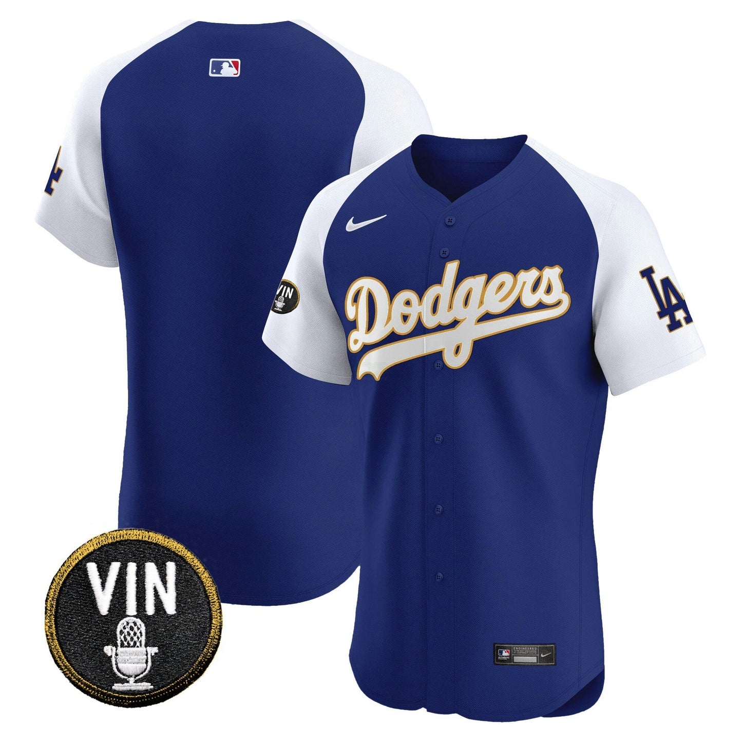 Camisa MLB Men’s Vin Scully Patch Dourada Trim Vapor Premier Elite Jersey