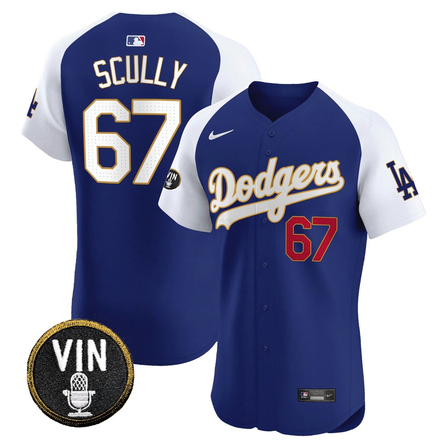 Camisa MLB Men’s Vin Scully Patch Dourada Trim Vapor Premier Elite Jersey