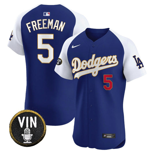 Camisa MLB Men’s Vin Scully Patch Dourada Trim Vapor Premier Elite Jersey