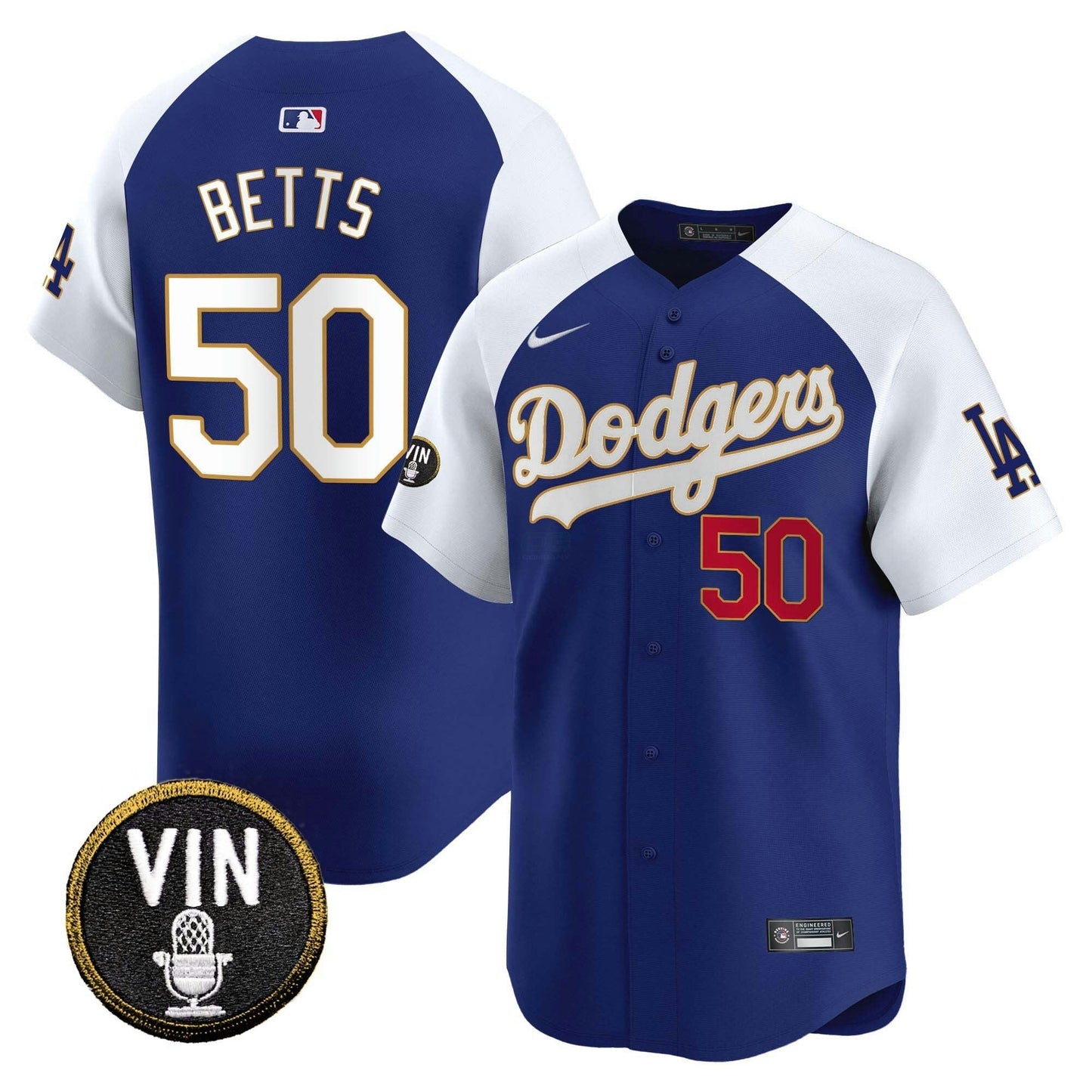 Camisa MLB Men’s Vin Scully Patch Dourada Trim Vapor Premier Limited Jersey