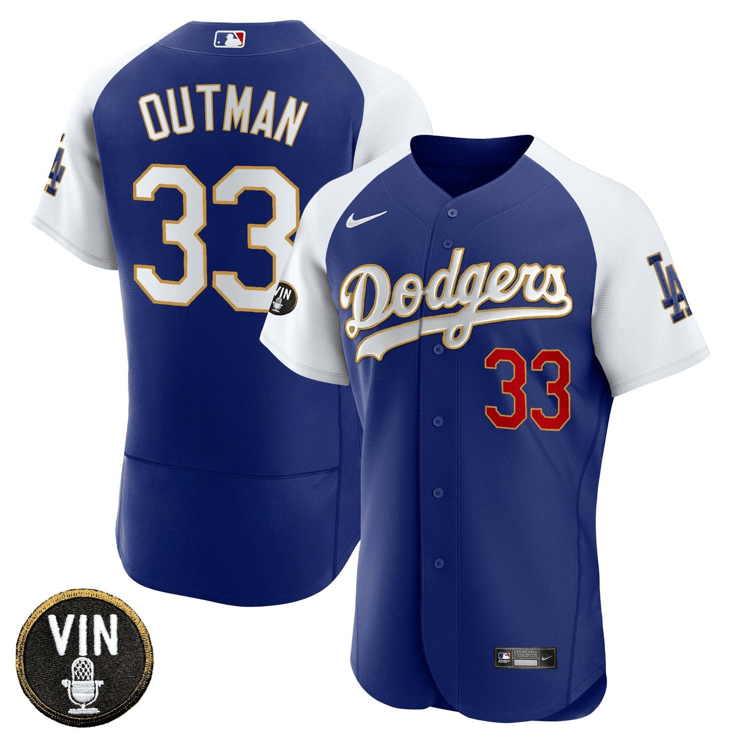 Camisa MLB Men’s Vin Scully Patch Flex Base Dourada Trim Jersey