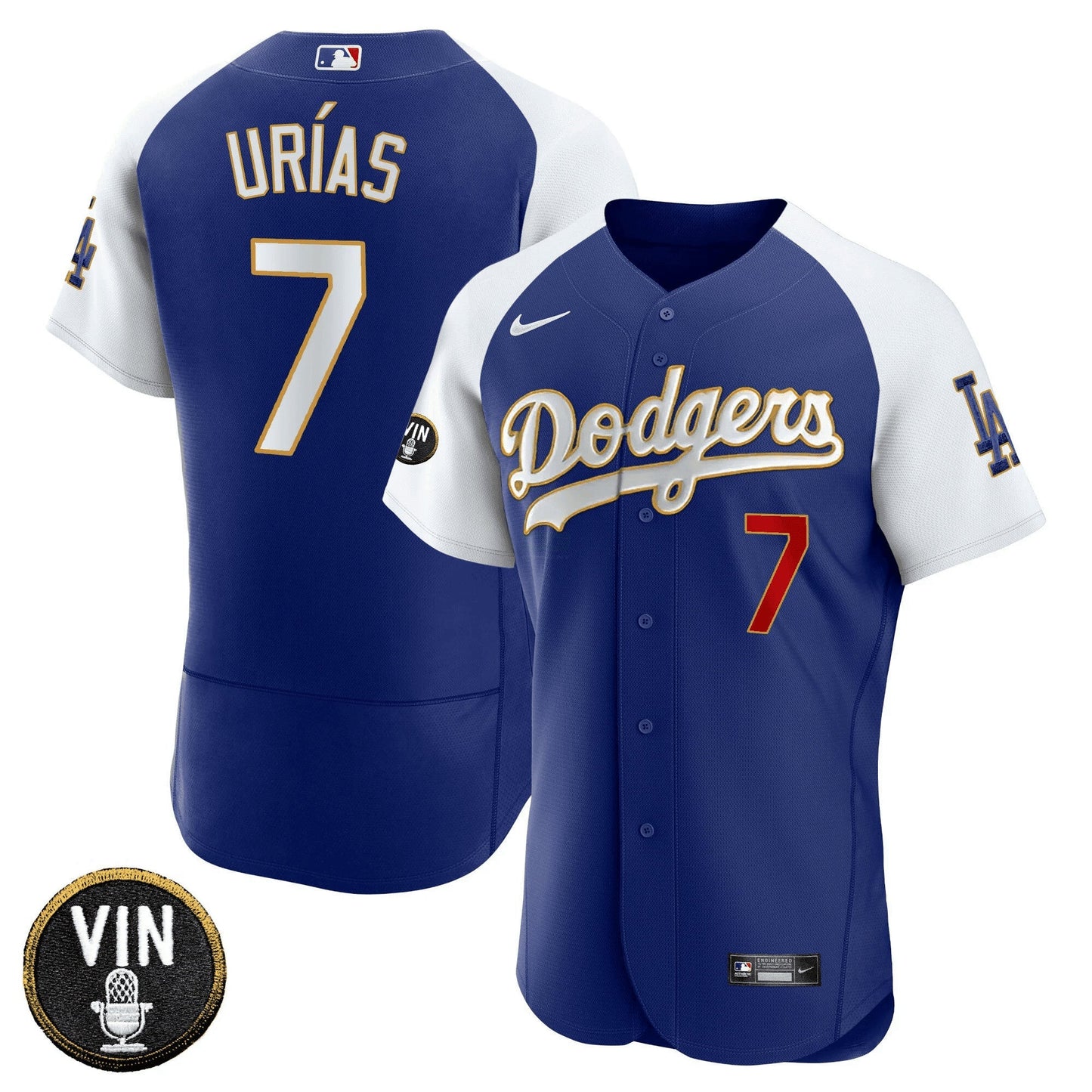 Camisa MLB Men’s Vin Scully Patch Flex Base Dourada Trim Jersey